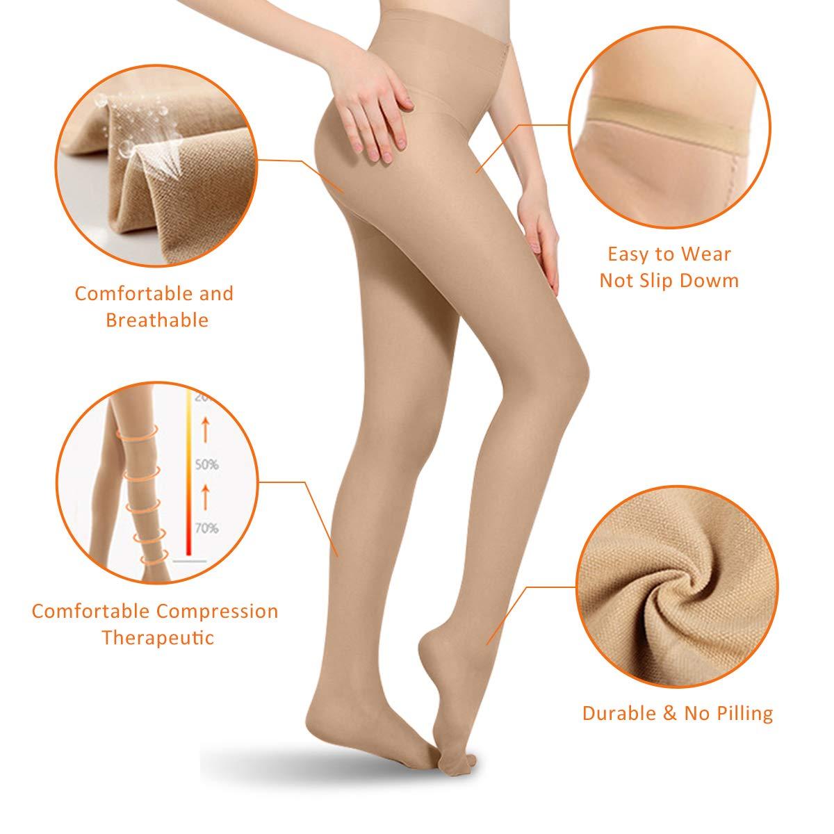 MEILYLA MEILYLA Compression Pantyhose 20-30mmHg Support Stockings Compression for Women Opaque Closed Toe Tights Varicose Veins, Beige-l, L-X-L