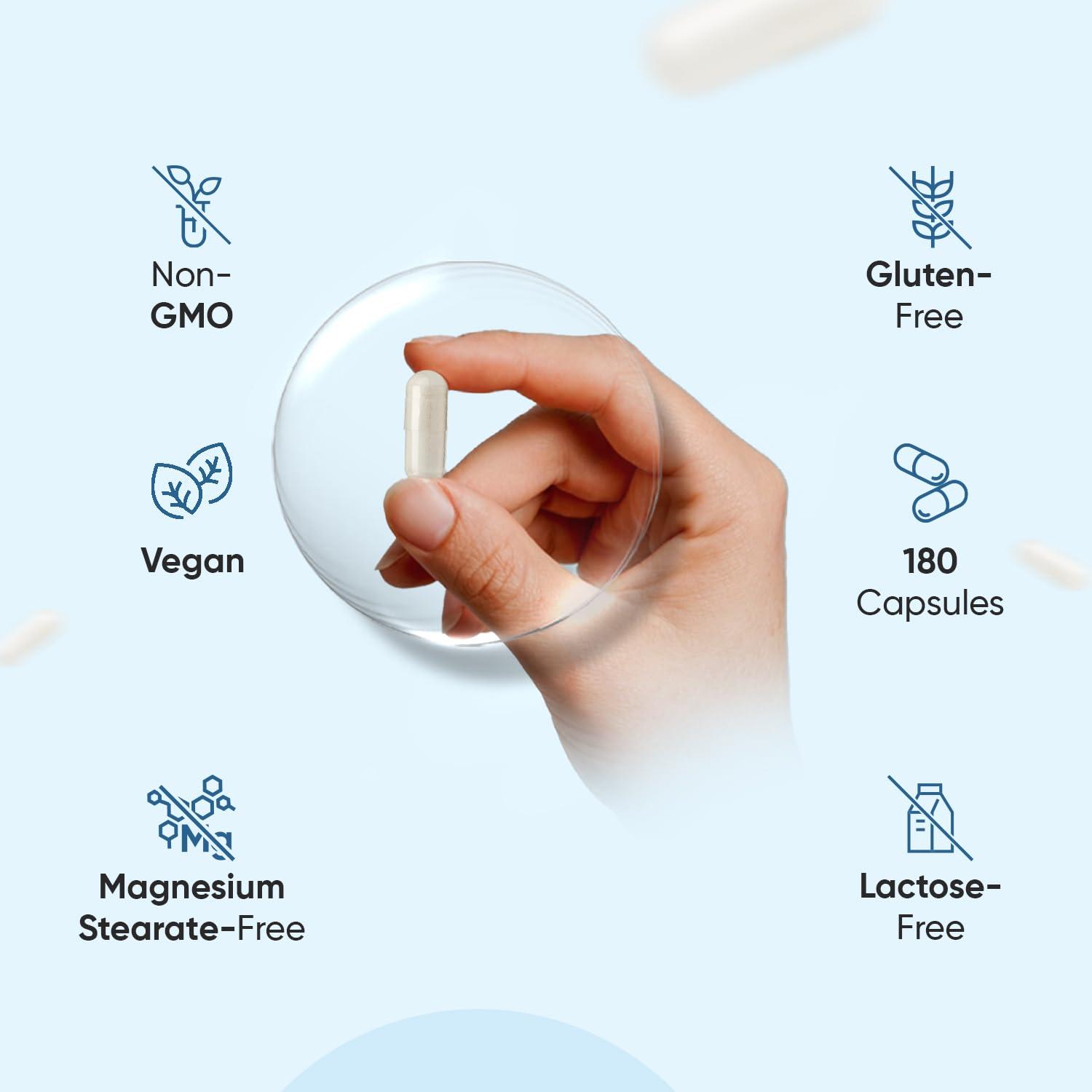 WeightWorld Magnesium Glycinate with Vitamin B6-1420mg Pure Magnesium Bisglycinate Powder Capsules - 180 Magnesium Bisglycinate Capsules - 3 Months Supply - High-Strength Magnesium Supplements