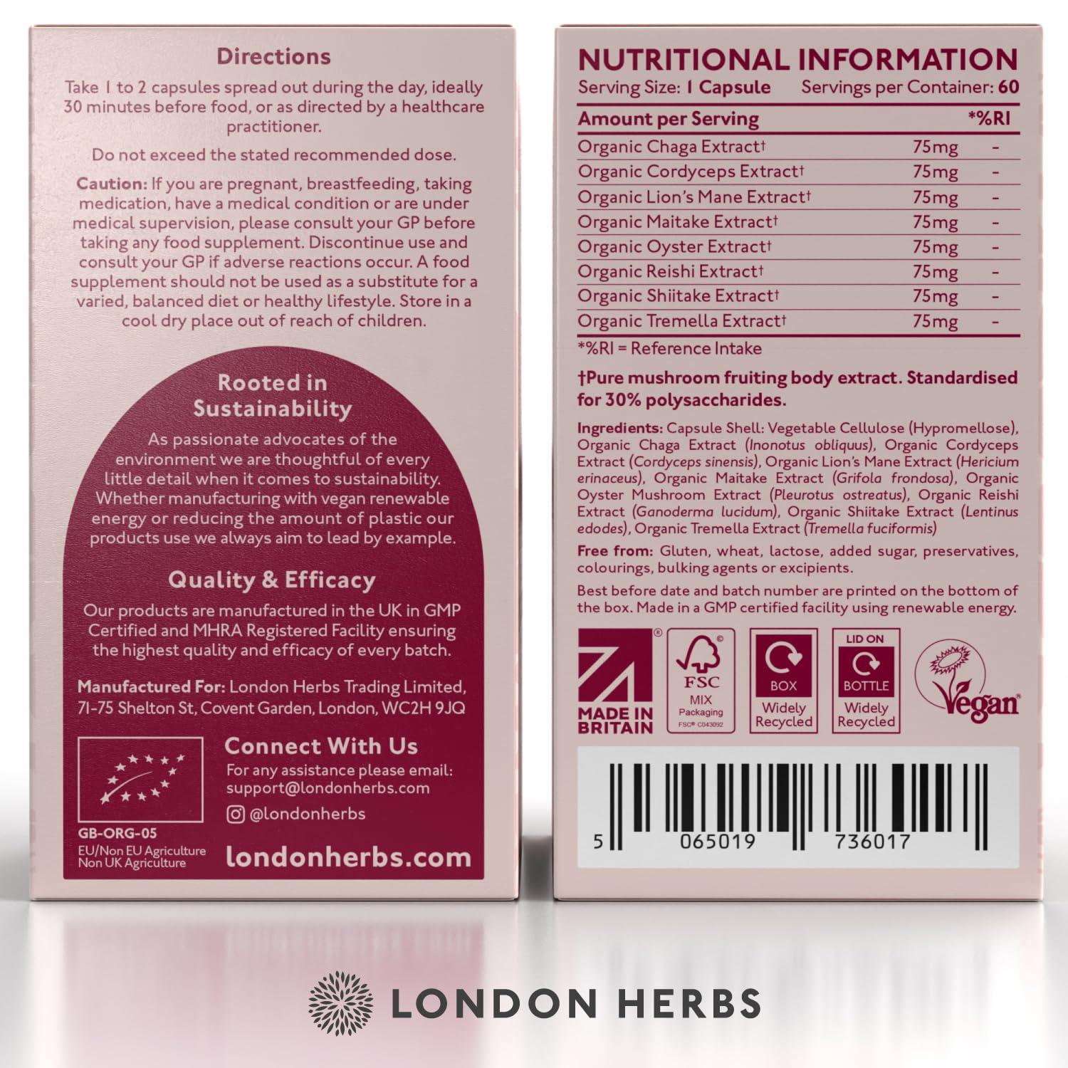 London Herbs 8 Mushroom Complex Organic Extracts 60ct
