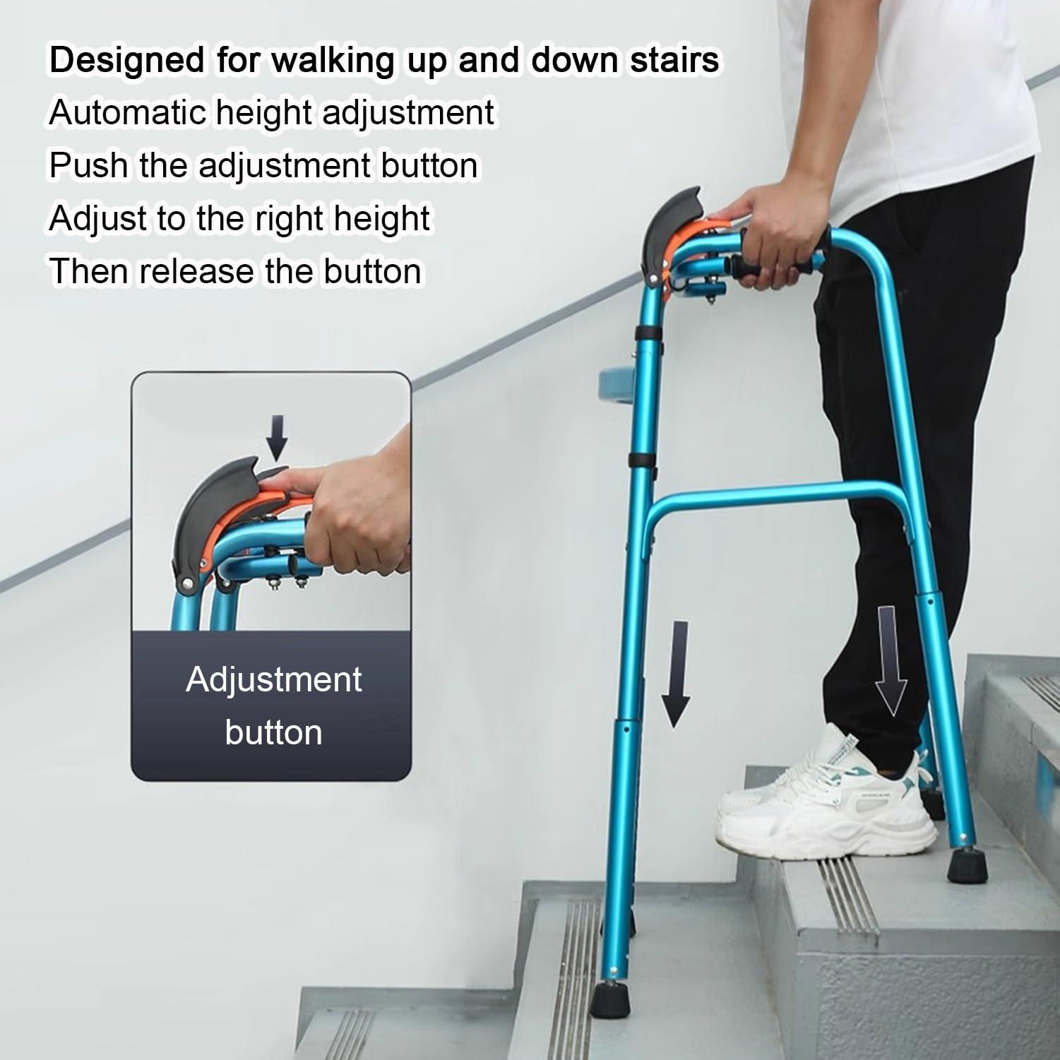 Wzmazingly Wzmazingly Stair Climbing Aid Walking Frame, Foldable Lightweight Aluminium Walker Mobility Aid for Seniors, Adjustable Height