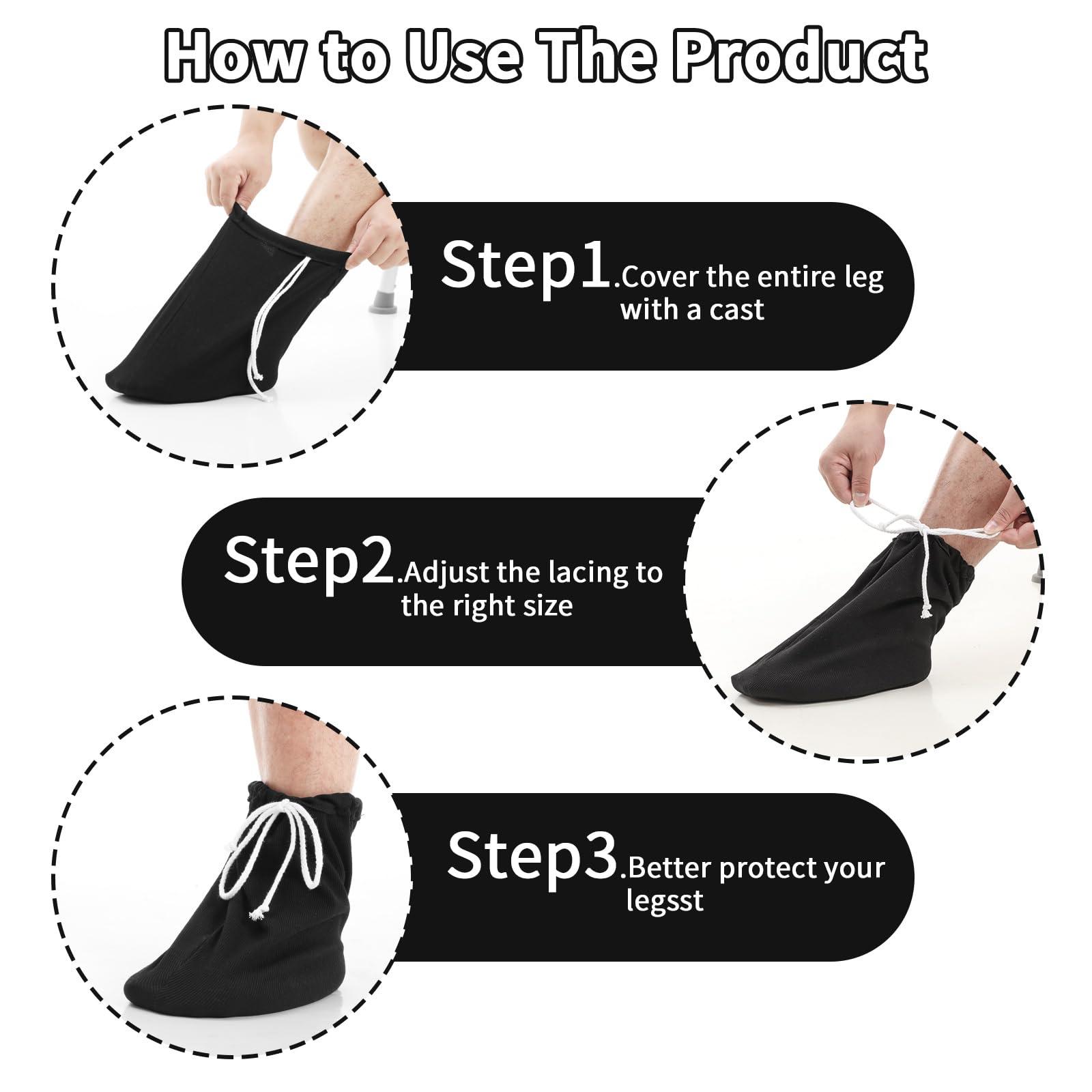 Prasacco Prasacco Cast Sock Cover for Foot, Cast Toe Cover Socks Leg Cast Cover Below the Knee Adjustable Drawstring Cast Protector Washable Cast Sleeve for Men Women Foot Leg Ankle Proof, Black