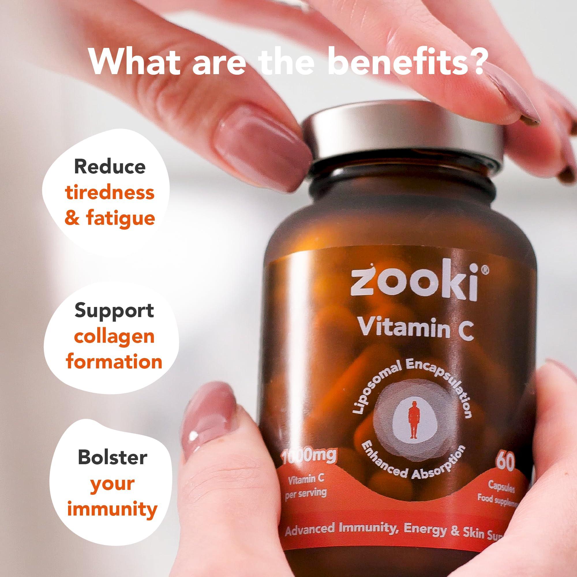 Zooki Zooki 1000mg Liposomal Vitamin C Capsules | 4X Higher Absorption | Ultimate Immunity, Energy, Skin Support | Vegan, Natural Ingredients | (30 Servings)