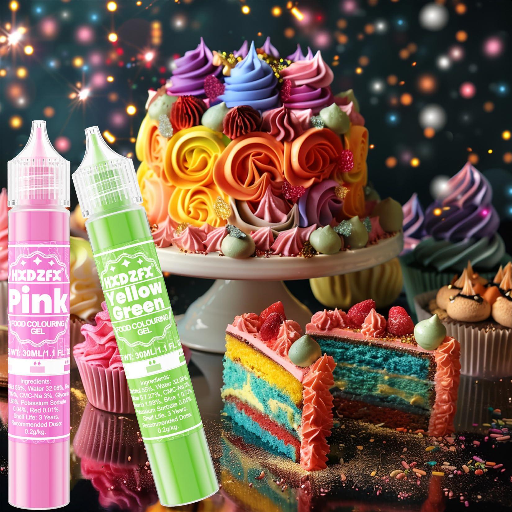 HXDZFX Pink Food Colouring Gel - Concentrated Gel Food Colour for Baking, Cake Decorating, Candy, Macaron, Icing and Cooking - Neon Food Dye for Slime Making and DIY Crafts - 30ml2 Bottles