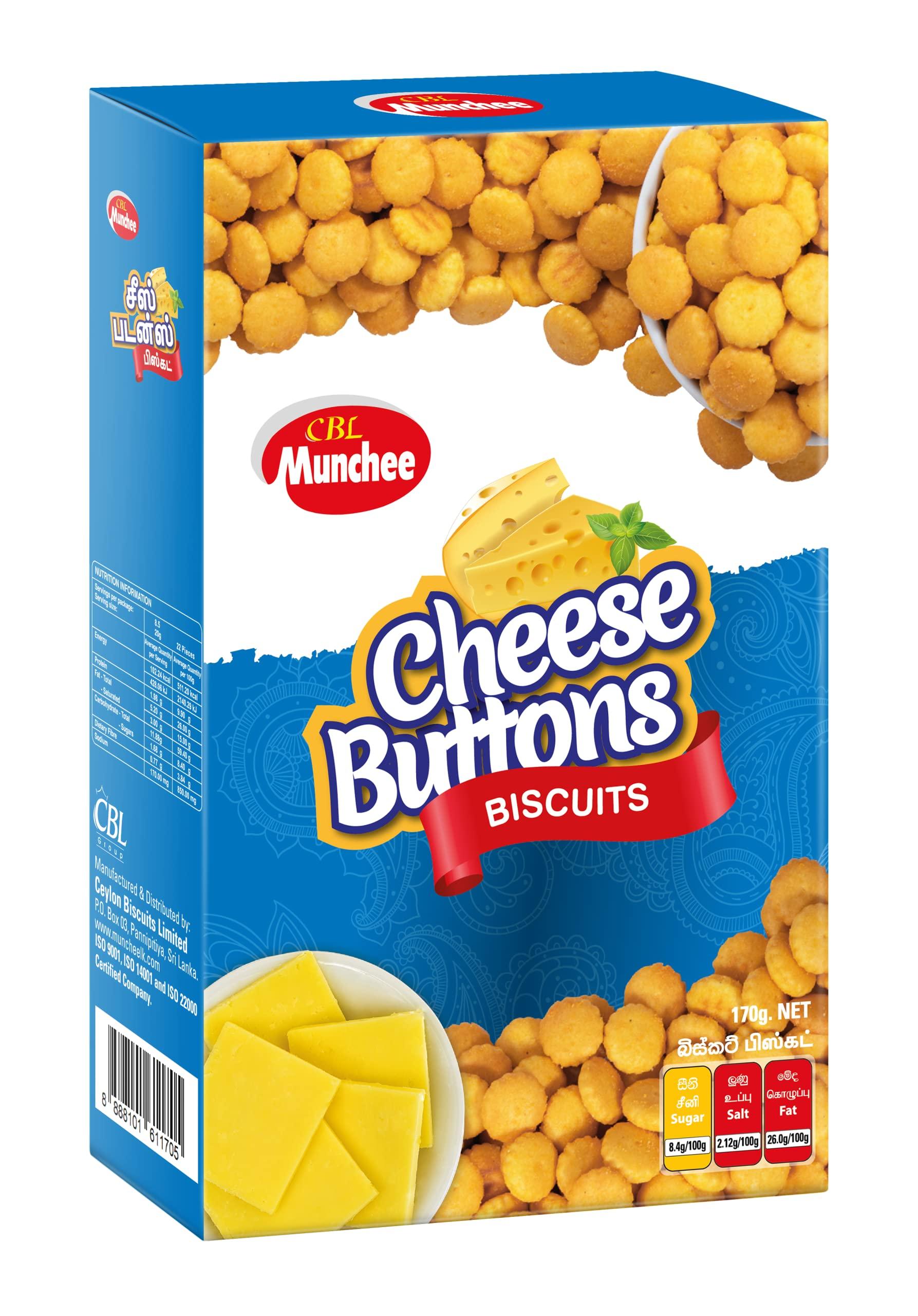 Munchee Biscuits Munchee Biscuits Sri Lanka - Savoury biscuits range | Popular Flavors | Snack Pack | (1 Pack, Cheese Buttons Box)