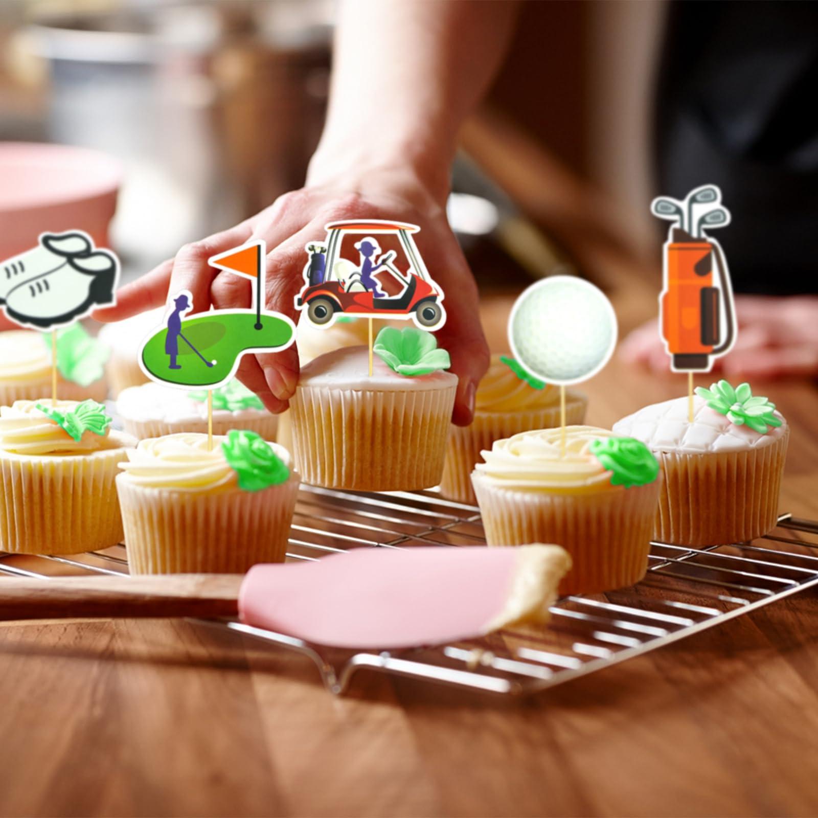Boerni Golf Cupcake Topper, Outdoor Sport Cupcake Topper, Golf Cart Golf Course Golf Bag Golf Clubs Golf Tee Cupcake Toppers(24pcs)