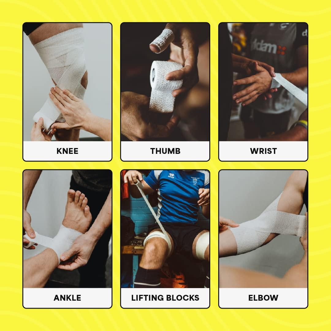 SPORTTAPE Box of 24 Rolls - SPORTTAPE EAB Tape | 7.5cm x 4.5m - Black - Tearable Elastic Adhesive Bandage | Rugby Lifting Tape, Tear Light Strapping Tape | Medical, Lifting Blocks, Knee Strapping, Elbow & Wrist