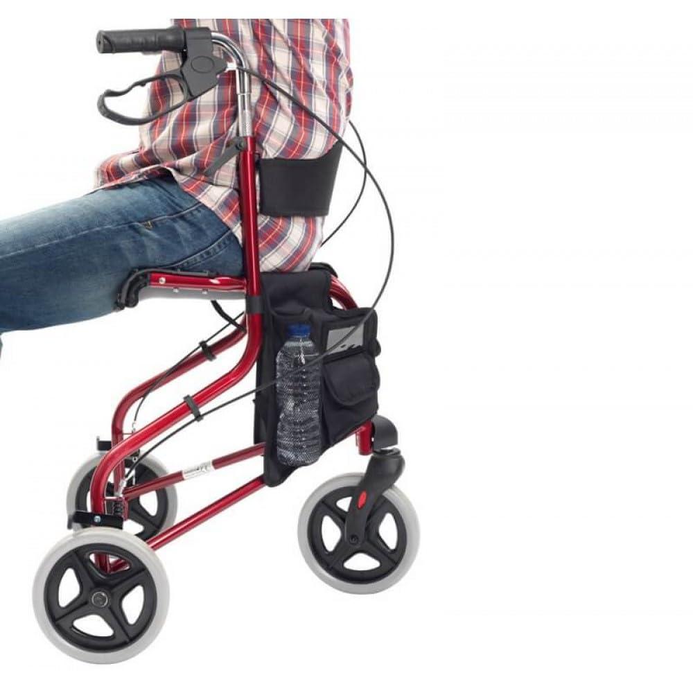Elite Care Tri Walker with seat/Lightweight 3 Wheeled rollator with Brakes and Shopping Bag (Red)