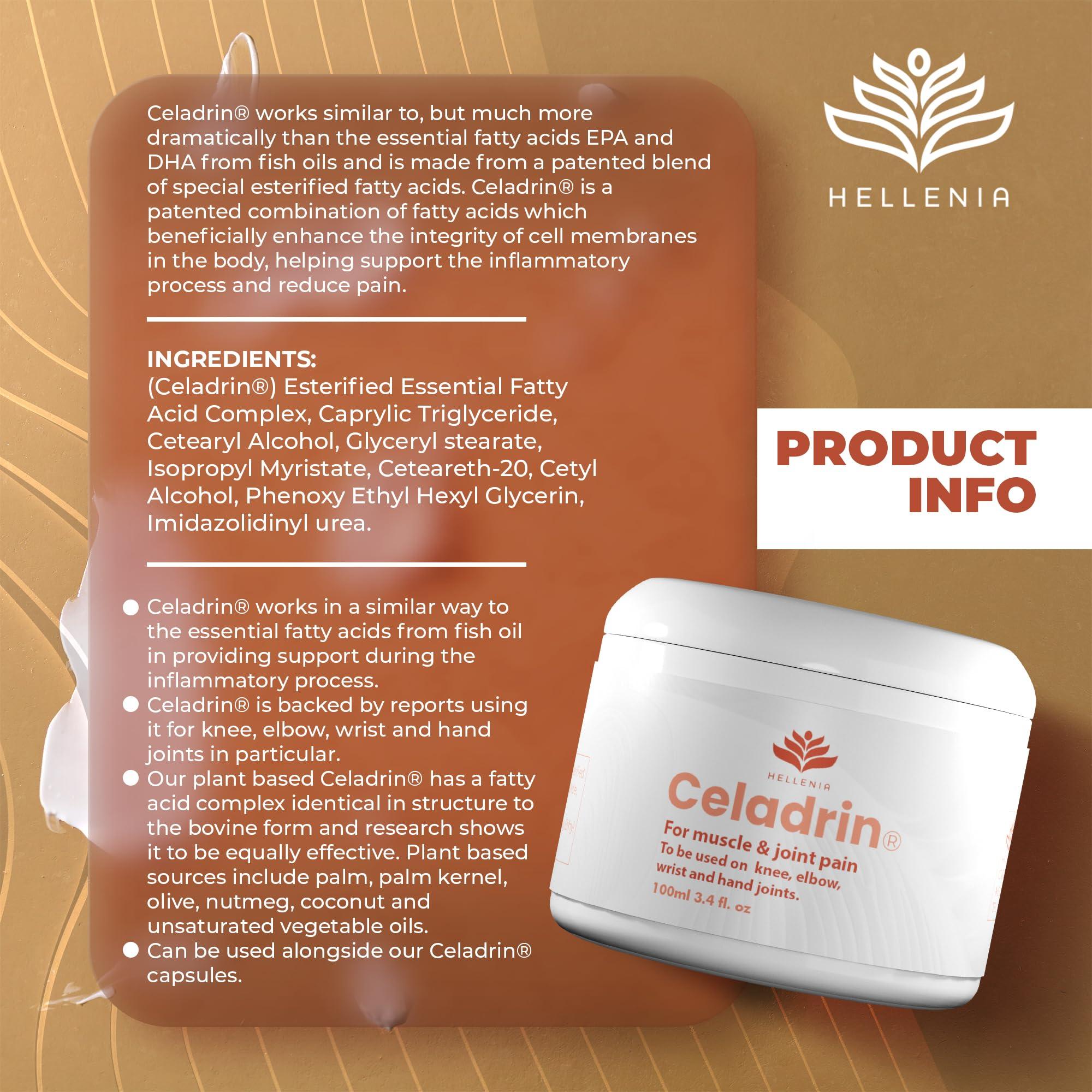 Hellenia Celadrin Cream for Muscle and Joint Pain 100ml | Joint Care Cream Using Patented Ingredient Celadrin | UK Manufactured for Hellenia Healthfoods