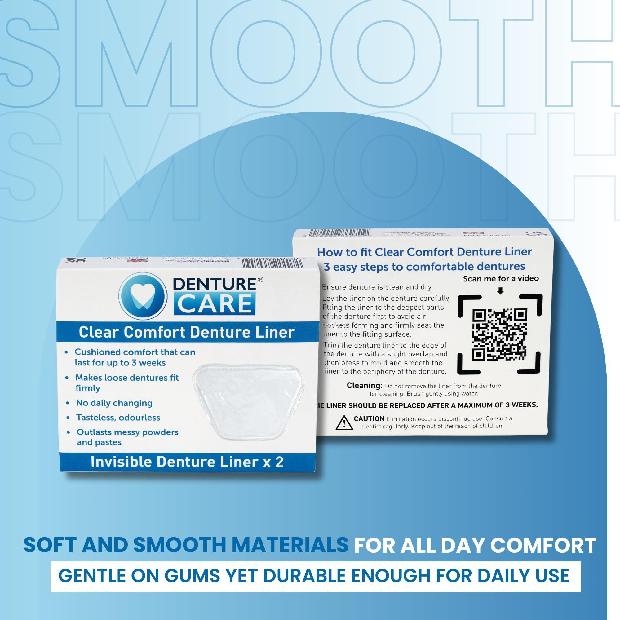 Denturecare Clear Comfort Denture Liner - Secure Fit - No Hassles Application - Long-Lasting Denture Adhesives - Easy to Maintain Cushion Comfort Denture Liner