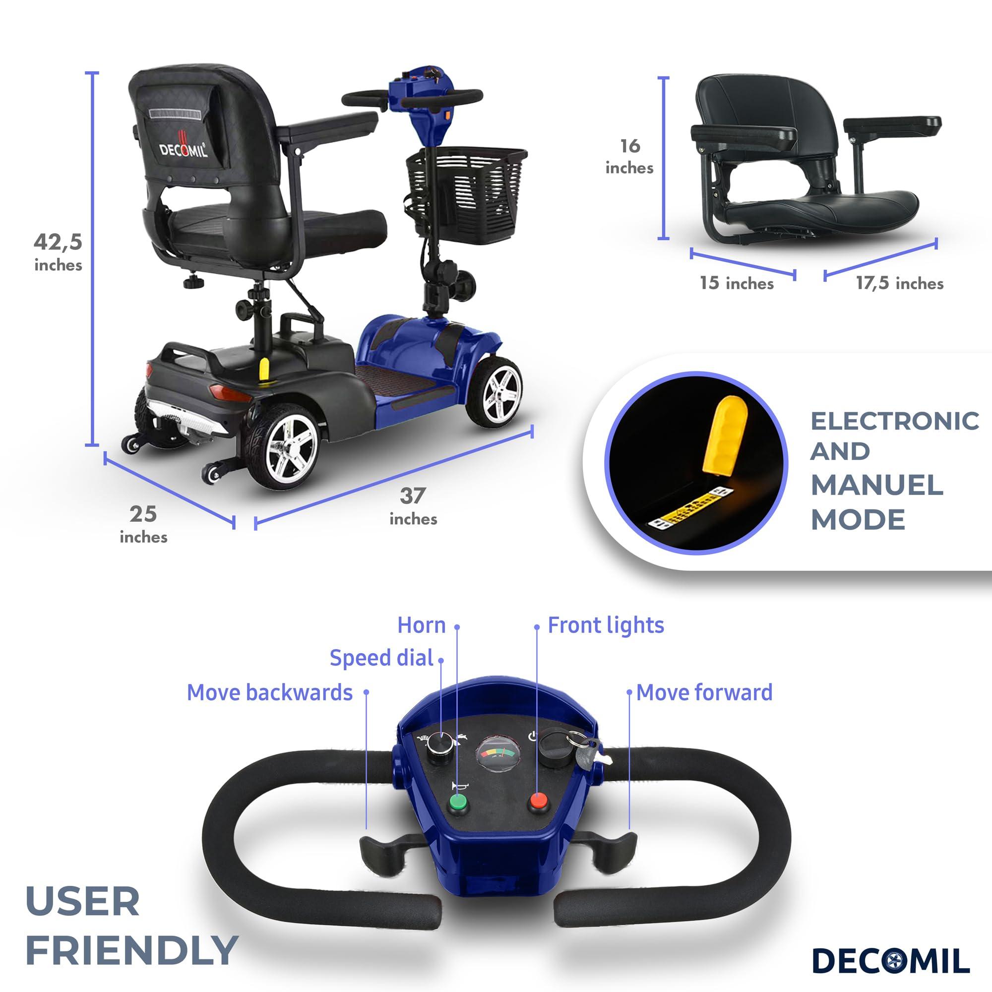 DECOMIL DECOMIL Portable Mobility Scooter for Seniors, Foldable Electric Powered Scooter. 300 LBS Capacity, Medical Travel Scooter for Adults, 4 Wheels, Lightweight(85 lbs)