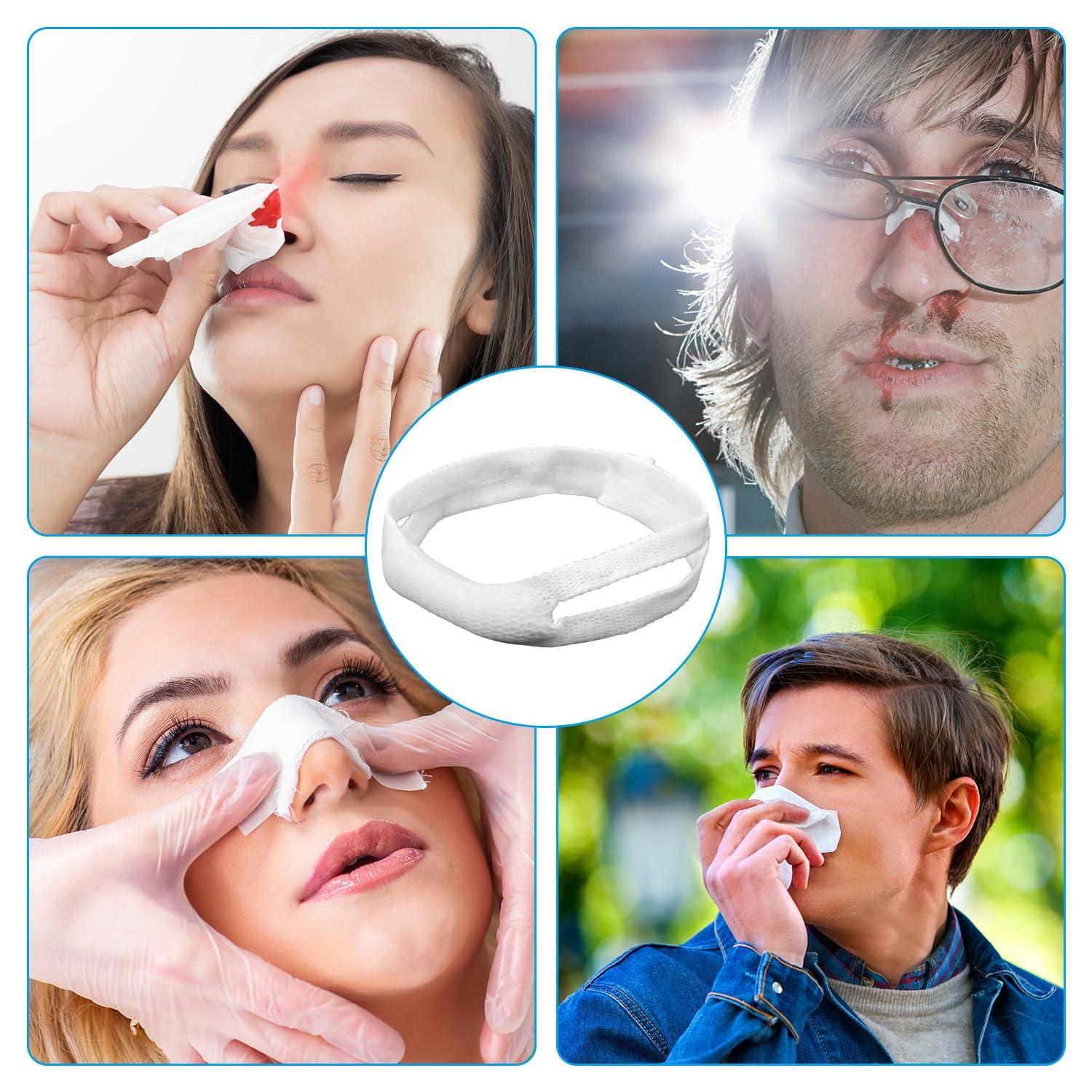 NQEUEPN 8pcs Elastic Nose Bandage, High Absorption External Nasal Sling Bandaid Dressing Holder Post Surgery with Loops Nose Bleed Stopper Breathable Bandage Strip After Nose Job (White)