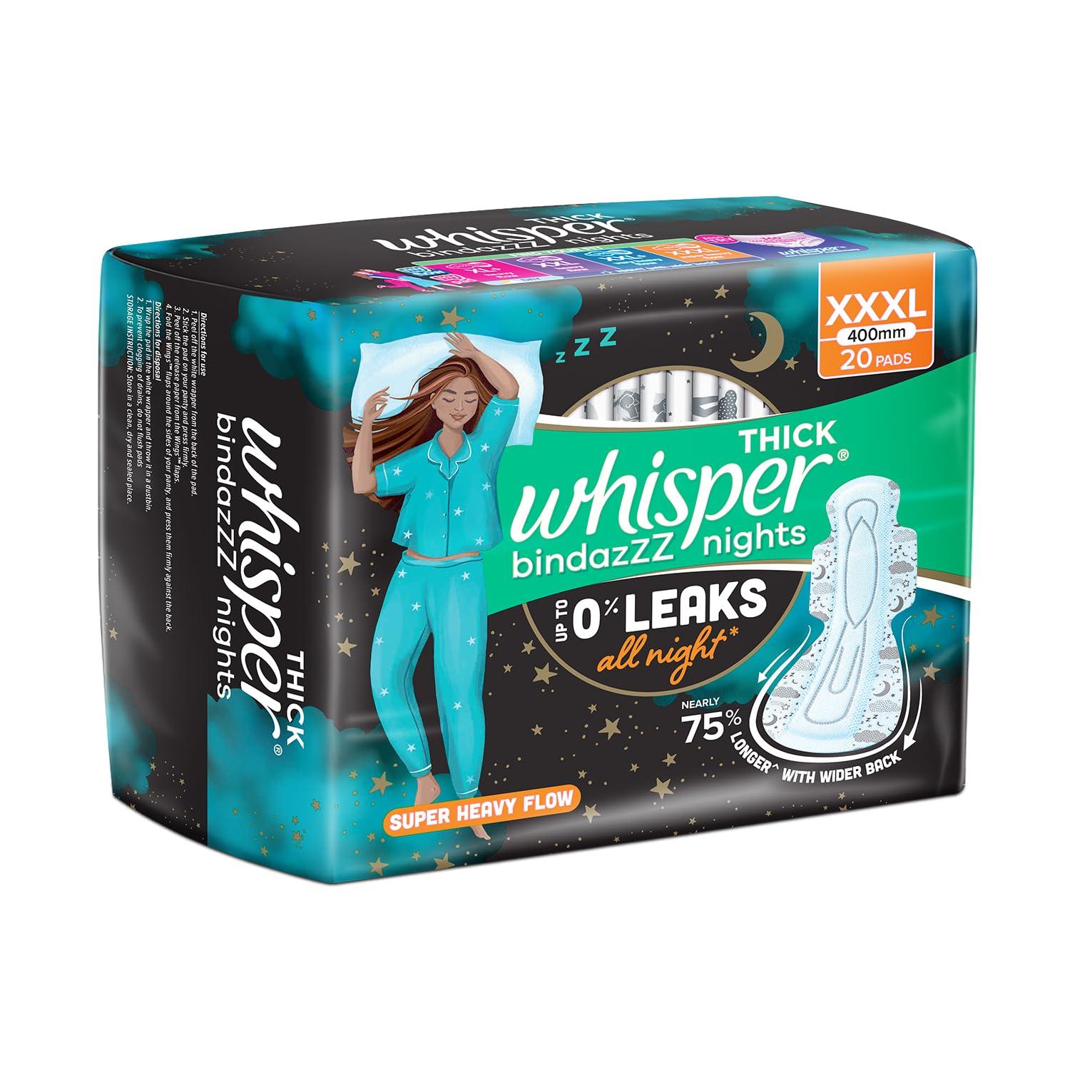 Whisper Whisper Ultra Night Sanitary Pads for Women, XXXL 20 Napkins
