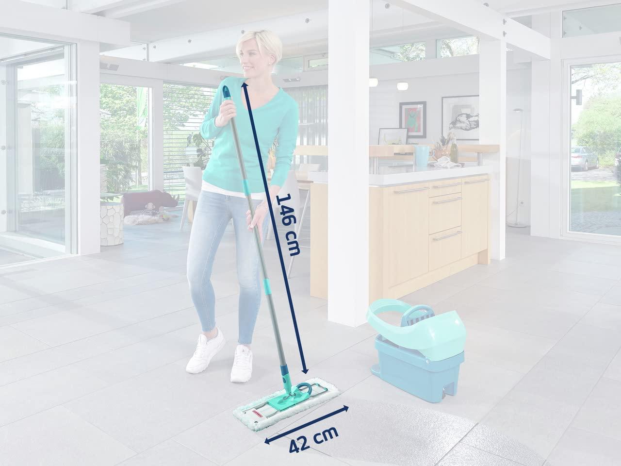 Leifheit Leifheit Profi XL Micro Fibre Mop, Deluxe 46 cm Large Flat Mop Head, Floor Mop, Sturdy 3 Part Handle, Easy Steering, Thick Micro Fibre for highlyEffective Cleaning, Turquoise