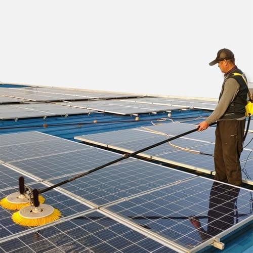 twostronking Telescopic Solar Panel Cleaning Brushes Rod,Solar Photovoltaic Cleaning Machine,with 8m Cable,Double Rotating brush head,solar panel cleaning brush,5.5m