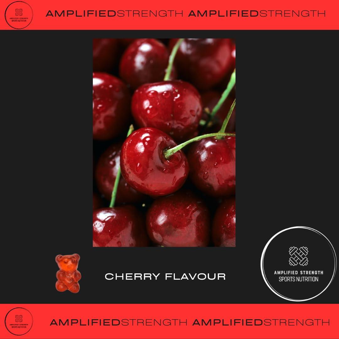 Amplified Strength Amplified Strength - Pre-Workout Gummies - 90 Gummies - Cherry Flavour - B12 - Amino - Guarana - Fitness - Workout - Gym
