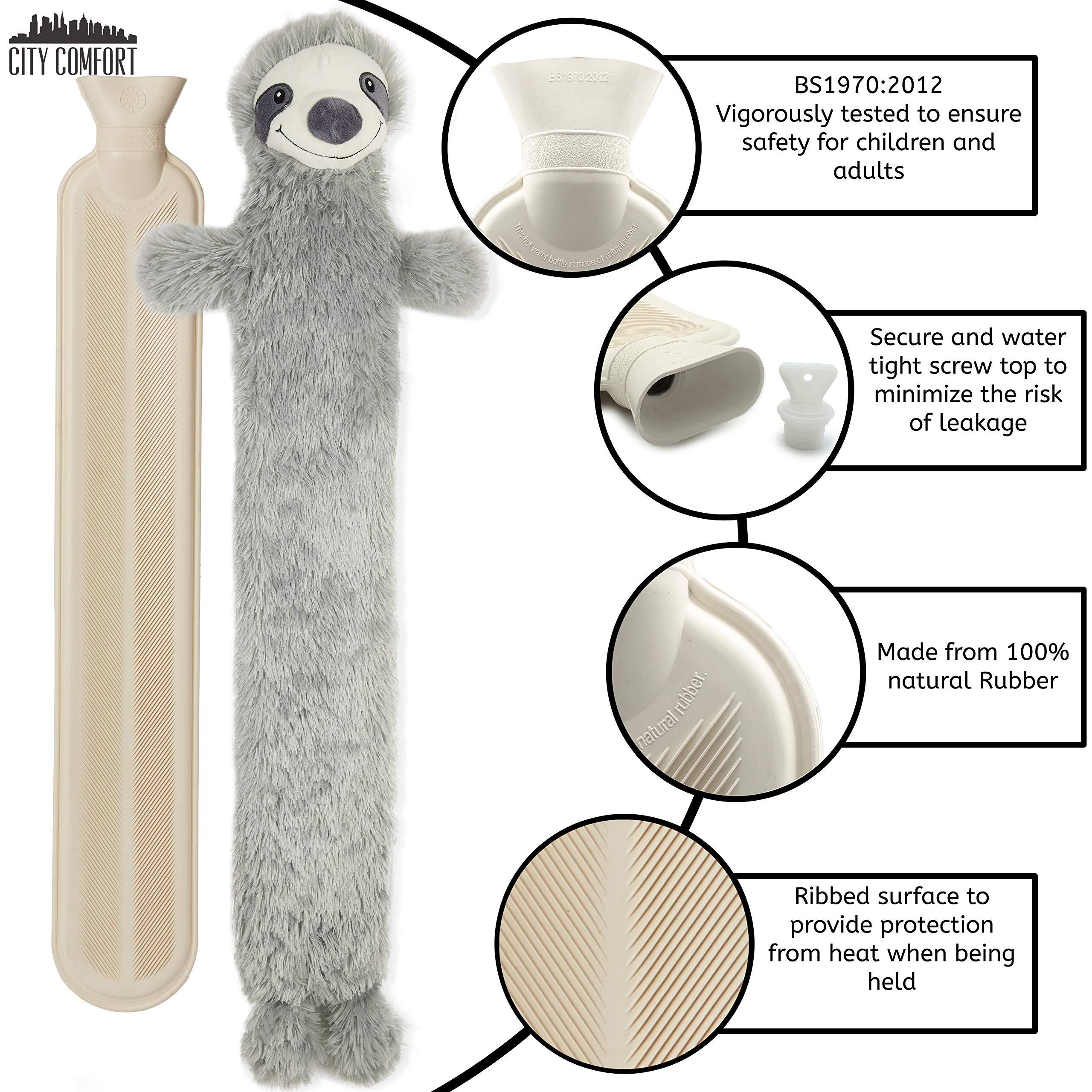 CityComfort CityComfort Sloth Hot Water Bottle, Extra Long Hot Water Bottles with Cover, 2 Litre Natural Rubber 72 cm Large Bed Warmer with Fluffy Animal Cover for Back, Tummy or Legs, Cute Sloth Gifts