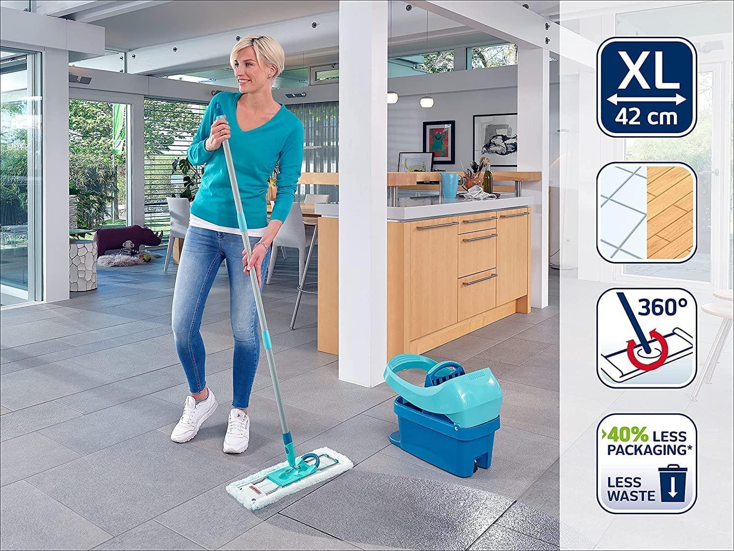 Leifheit Leifheit Profi XL Micro Fibre Mop, Deluxe 46 cm Large Flat Mop Head, Floor Mop, Sturdy 3 Part Handle, Easy Steering, Thick Micro Fibre for highlyEffective Cleaning, Turquoise