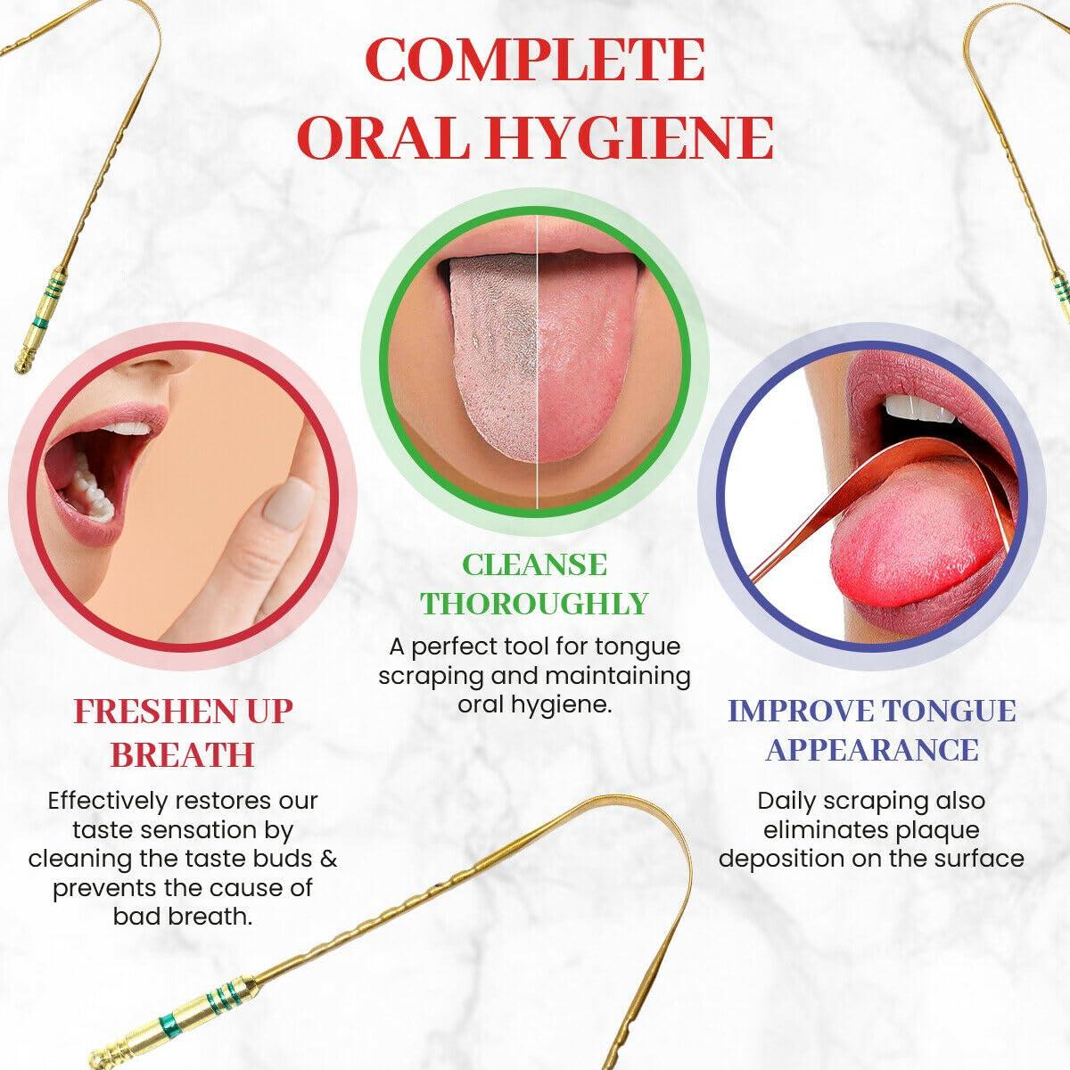 velvet london VELVET LONDON Brass Tongue Scrapers for adults, Grip Handles Tongue Scraper, Dental Care Hygiene Oral Care Ayurvedic Mouth Tongue Cleaner Fresh Breath, U shape (Brass (Pack of 5))