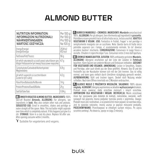 Bulk Bulk Natural Almond Butter Tub, Smooth, 1 kg, Packaging May Vary