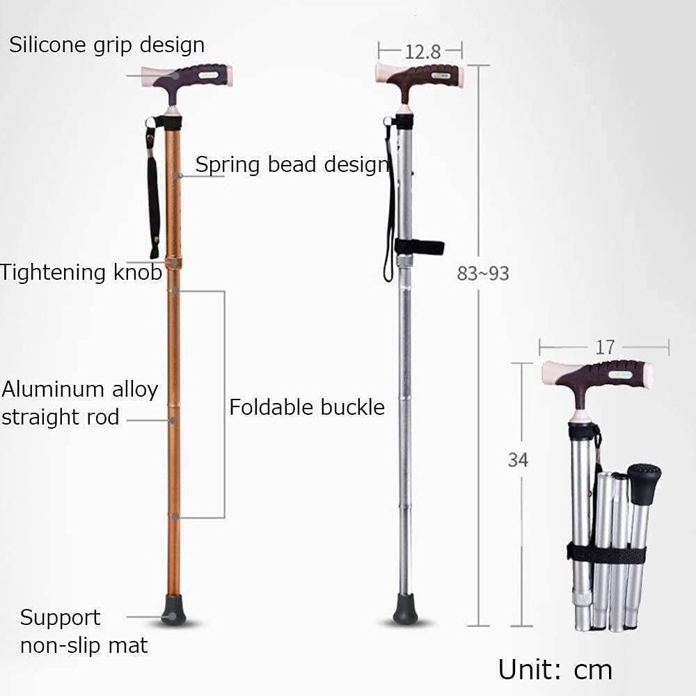 SilteD Walking stick Elderly Folding Walking Stick Safe Auxiliary Balance, Lightweight Aluminum Height Adjustable Walker Cane, Crutches for Elderly Old Man Man Woman M (Silver B) Present