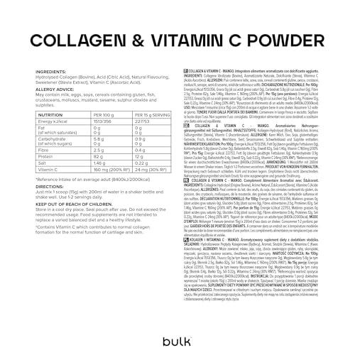Bulk Bulk Collagen Powder with Peptides and Vitamin C | Hydrolysed Bovine Collagen | High Protein Supplement Daily Use in Smoothies, Shakes & Recipes | Joint & Skin Routine | Mango | Easy Mixing 500g
