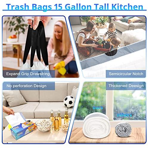 ALLCLEAN 15 Gallon Trash Bags Kitchen Tall Drawstring