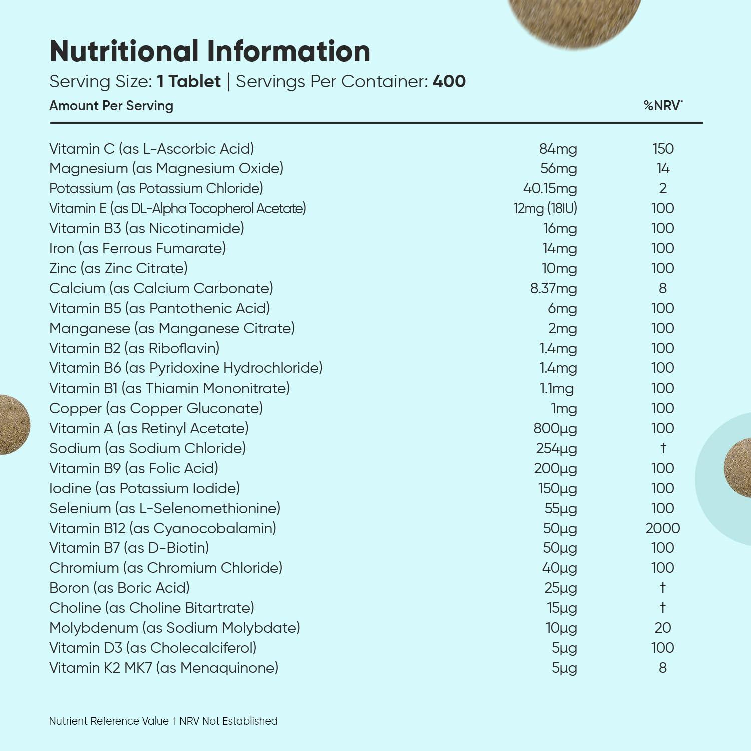 WeightWorld Multivitamin Tablets for Men & Women with 27 Active Multivitamins & Minerals Like Iron, Zinc, & Vitamin D - Peppermint Flavour 400 Micro Tablets - Vegan Multivitamins Nutritional Supplement