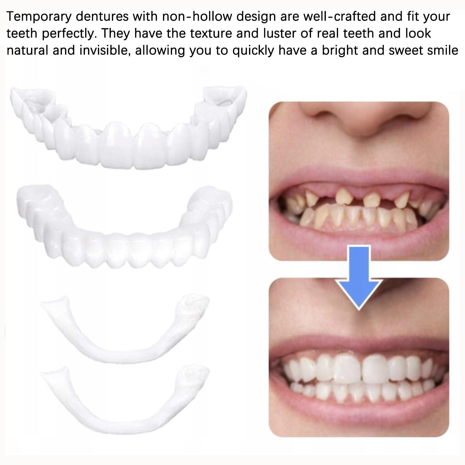 Flipped Warmth Flipped Warmth 2 Pair Instant Veneers Teeth Dentures Fake Teeth, Cosmetic Tooth Covering Snap Smile Teeth, Clip on Veneers Top and Bottom False Teeth for Men and Women