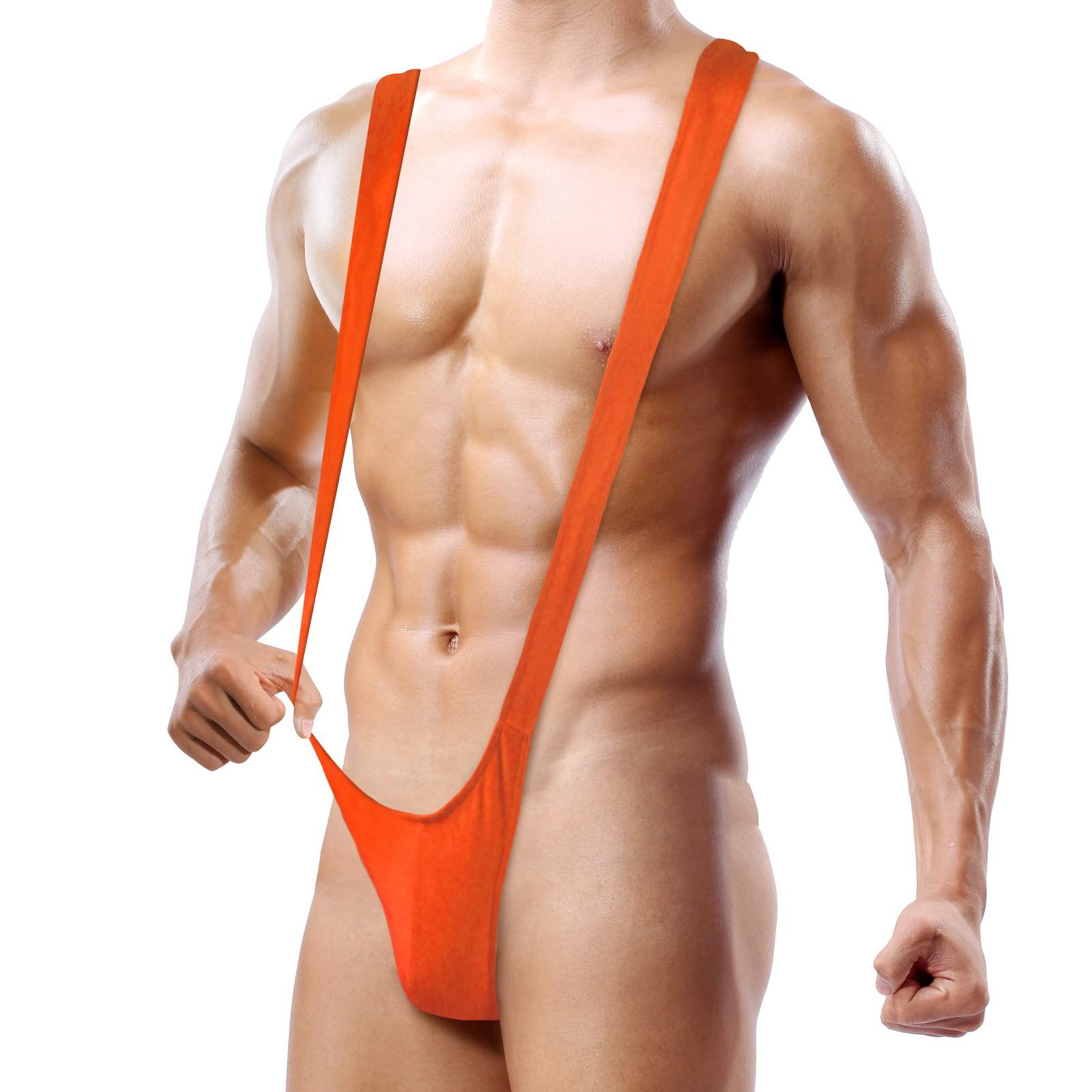 JEERLEEP Men's Borat Mankini Underwear, Orange, One size