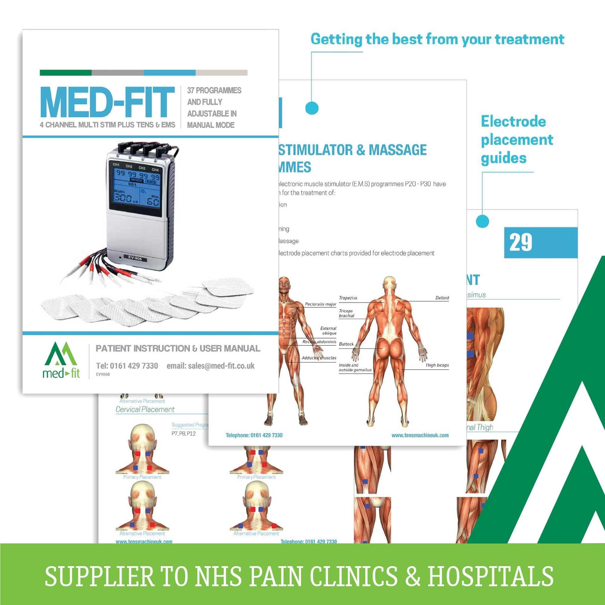 Medfit Med-Fit Premier EV906 4 Channel Rechargeable TENS Machine and Muscle Stimulator with 24 Pre-Set Programmes Manual Adjustment