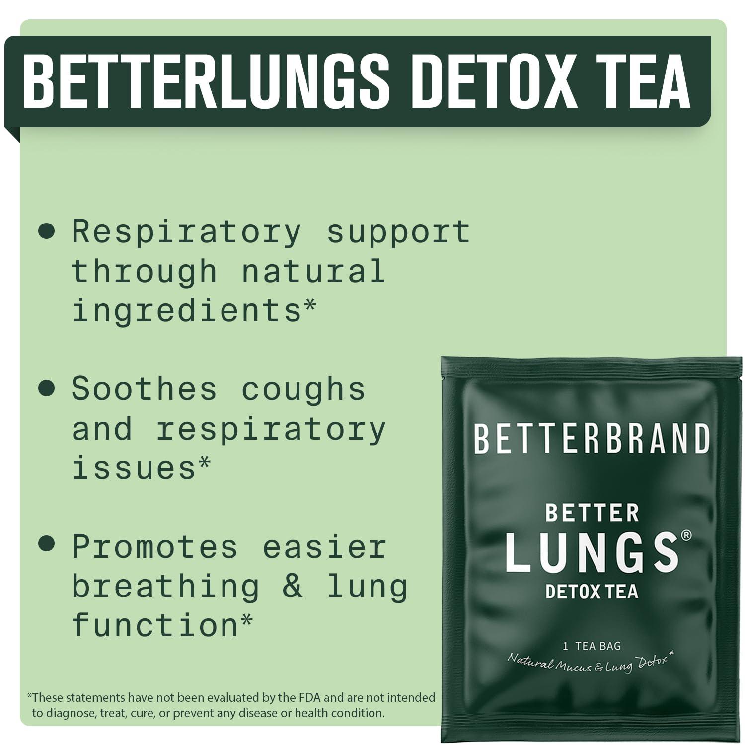Betterbrand Betterbrand BetterLungs Detox Tea Herbal Tea for Respiratory Support | Mullein Leaf & Herbal Blend for Lung Health & Wellness | Caffeine-Free | 15 Tea Bags