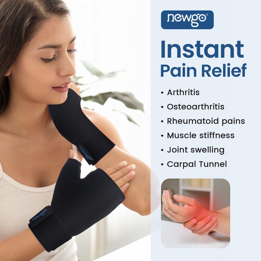 NEWGO NEWGO Wrist Ice Pack, Gel Hand Ice Glove, Ice Wrap for Thumb, Hot Cold Therapy, Adjustable Strap for Pain Relief of Carpal Tunnel, Arthritis (Black-2)