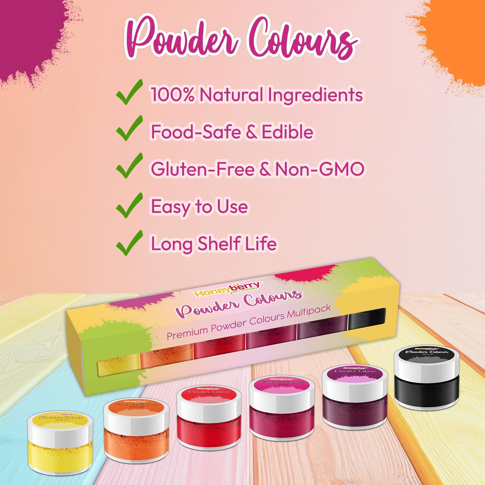 Honeyberry Edible Powder Colours Multipack (6 x 3.5g Jar) - Natural Food Grade Colouring Powders for Cooking, Baking, Icing and Cake Decorating - High Strength Food Colouring Dust for Vibrant Results (Warm)