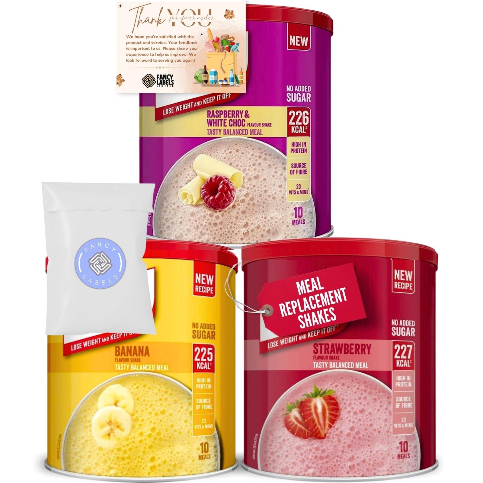 Fancy Labels Meal Replacement Slimfast Strawberry, Banana And Raspberry & White Chocolate Meal Shake Powder 365g 10 Servings | High in Protein, Source of Fibre, Healthy Shake for Balanced Diet Plan