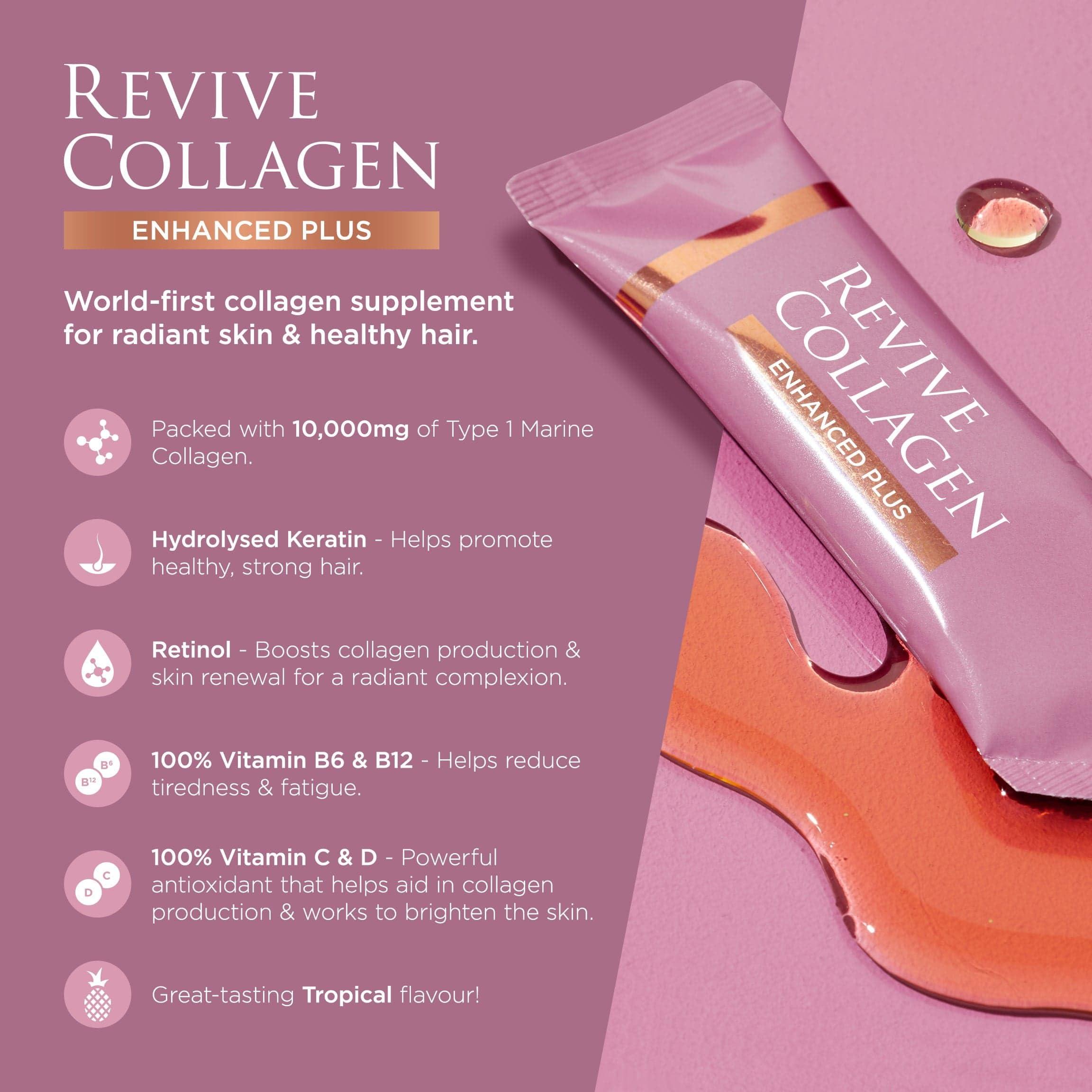 Revive Collagen Revive Collagen Enhanced Plus 10,000mg Hydrolysed Marine Collagen Drink with Added Vitamin A & C for Healthy Skin, Hair, Nails & Joints | Tropical | 14 x Sachets