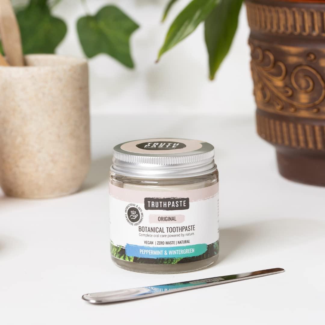 TruthPaste TRUTHPASTE Original Natural Zero Waste Toothpaste. Eco Friendly & Plastic Free. Vegan. Fluoride Free, SLS Free. with neem & Aloe Vera. Suitable for Sensitive Teeth. (Peppermint & Wintergreen 100ml)