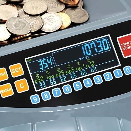 HENLYEN Commercial Coin Counter Machine, Electric Coin Sorter with LED Display, 8 Coin Bins, 216 Units/min and Supports Counting and Sorting, Add and Batch Mode, for Supermarket, Shop, Home, Business.