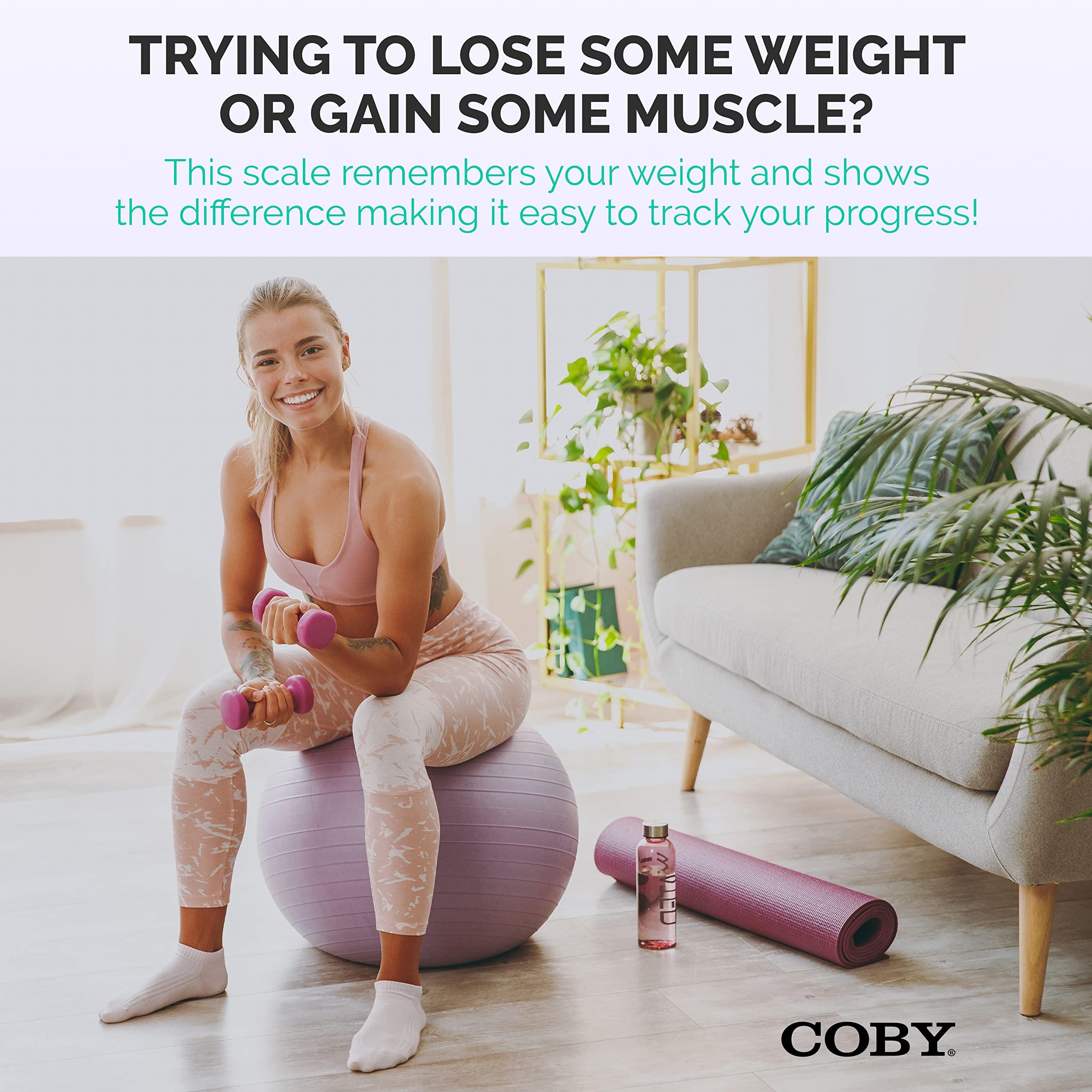 Coby COBY Tempered Glass Digital Bathroom Scale with Color Changing LCD Backlit Display, Black, 3.47 Pound