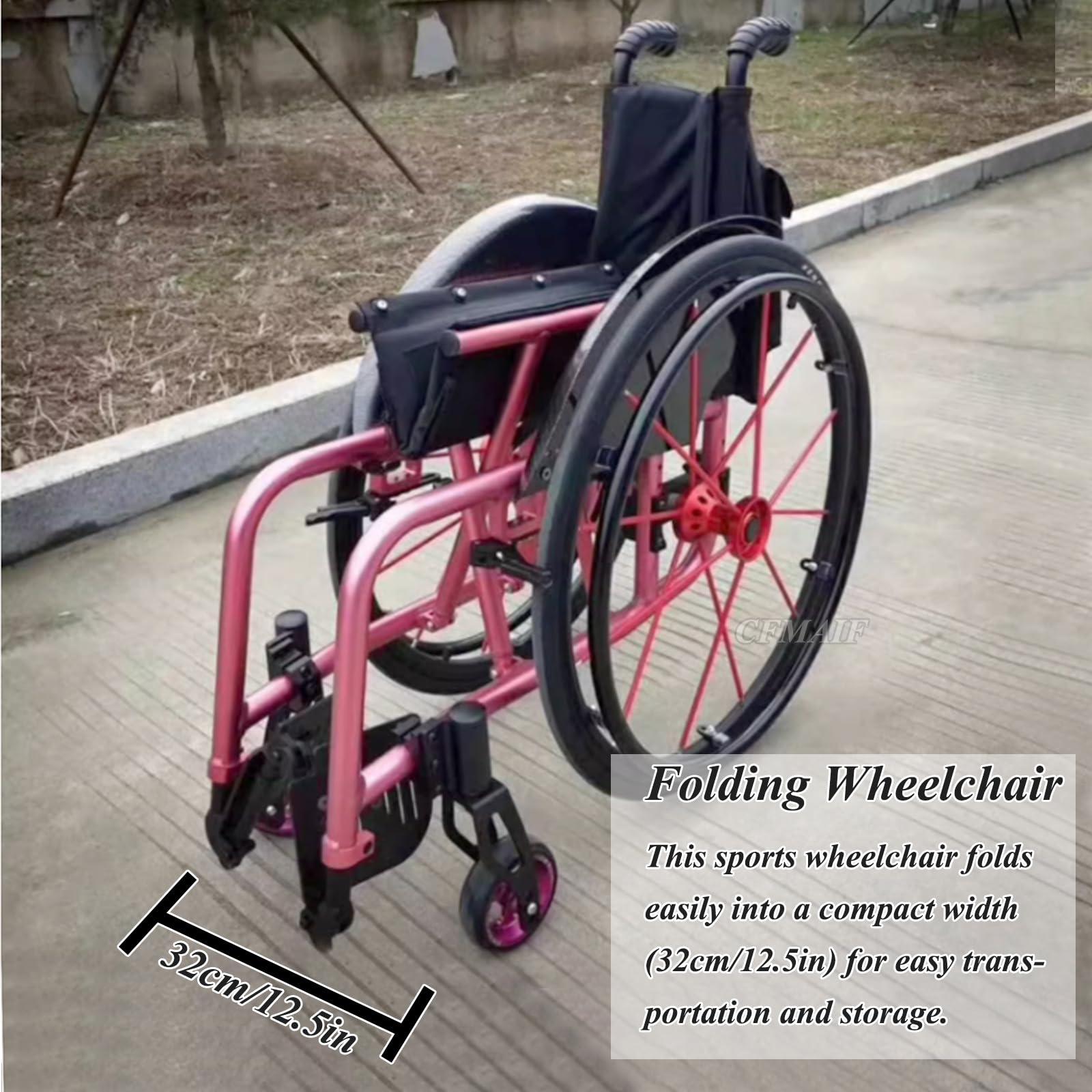 CFMAIF CFMAIF Foldable Wheelchair for Adults, Travel Scooter Lightweight, Self-propelled Manual Chair with Anti-Tipper, Quick Release Rear Wheels(Seat Width 36cm/14.1",Blue)