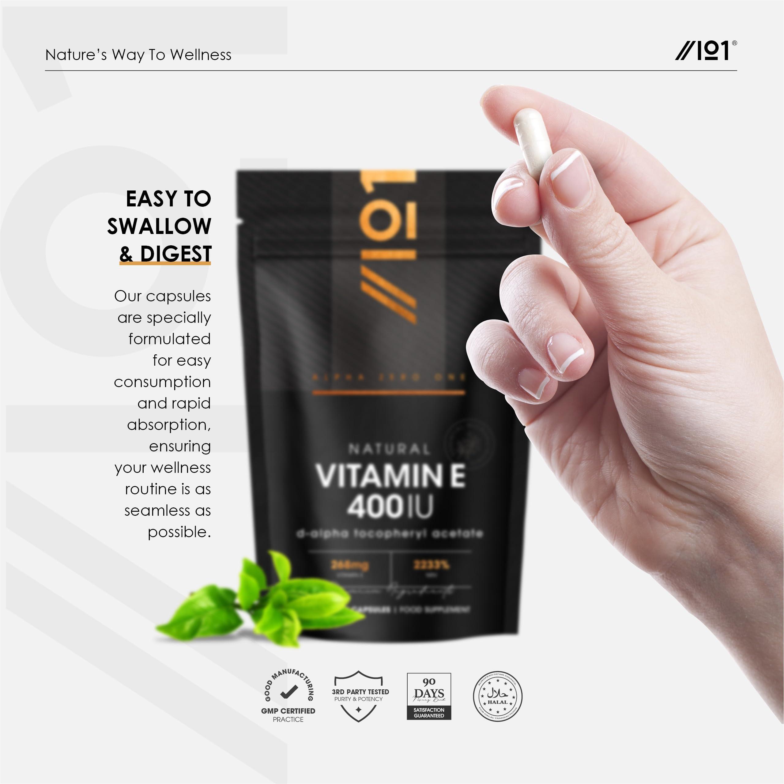 ALPHA01 Vitamin E 400IU D-Alpha Tocopherol 100% Natural Vitamin E 90 Vegan Capsules Highly Absorbable 3 Month Supply Protects Cells from Oxidative Stress by Alpha01