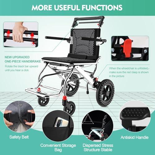 FreshCart Basics Lightweight Folding Wheelchairs for Adults, Portable Travel Chair with Handbrake Ideal for Seniors, Elderly, and Children