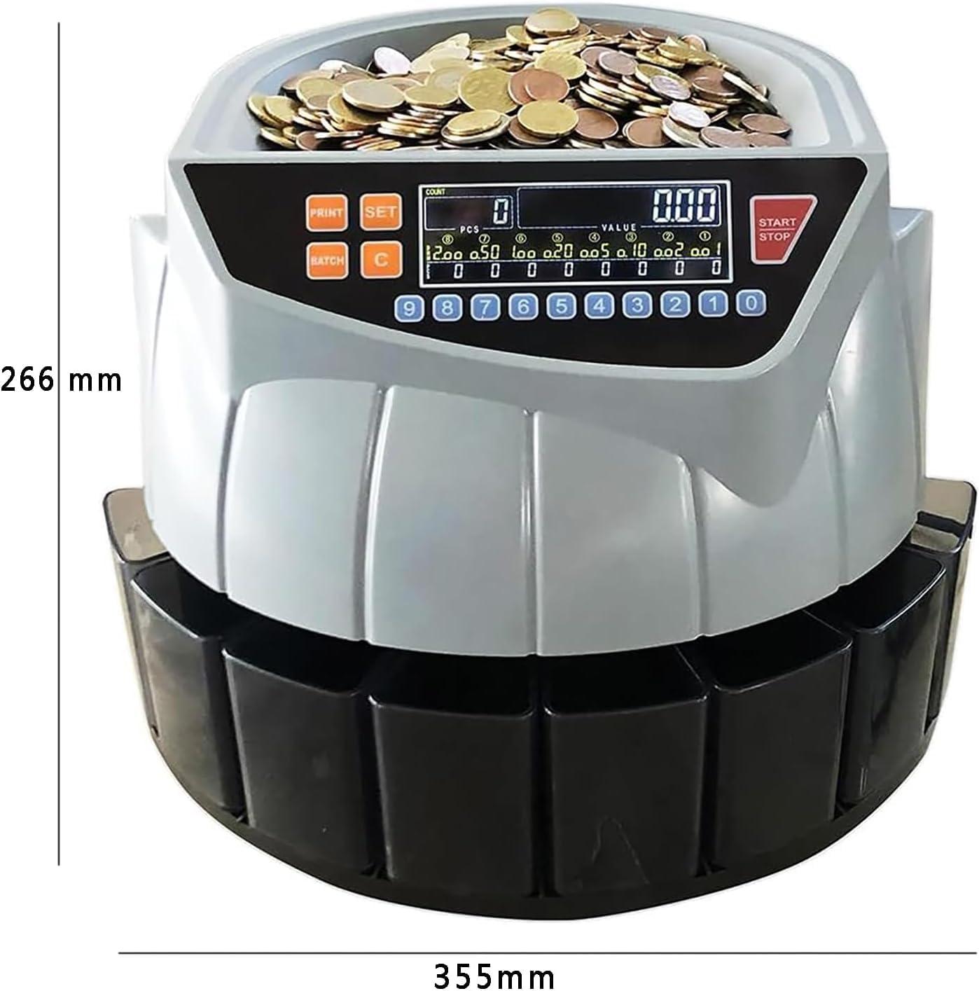 HENLYEN Commercial Coin Counter Machine, Electric Coin Sorter with LED Display, 8 Coin Bins, 216 Units/min and Supports Counting and Sorting, Add and Batch Mode, for Supermarket, Shop, Home, Business.