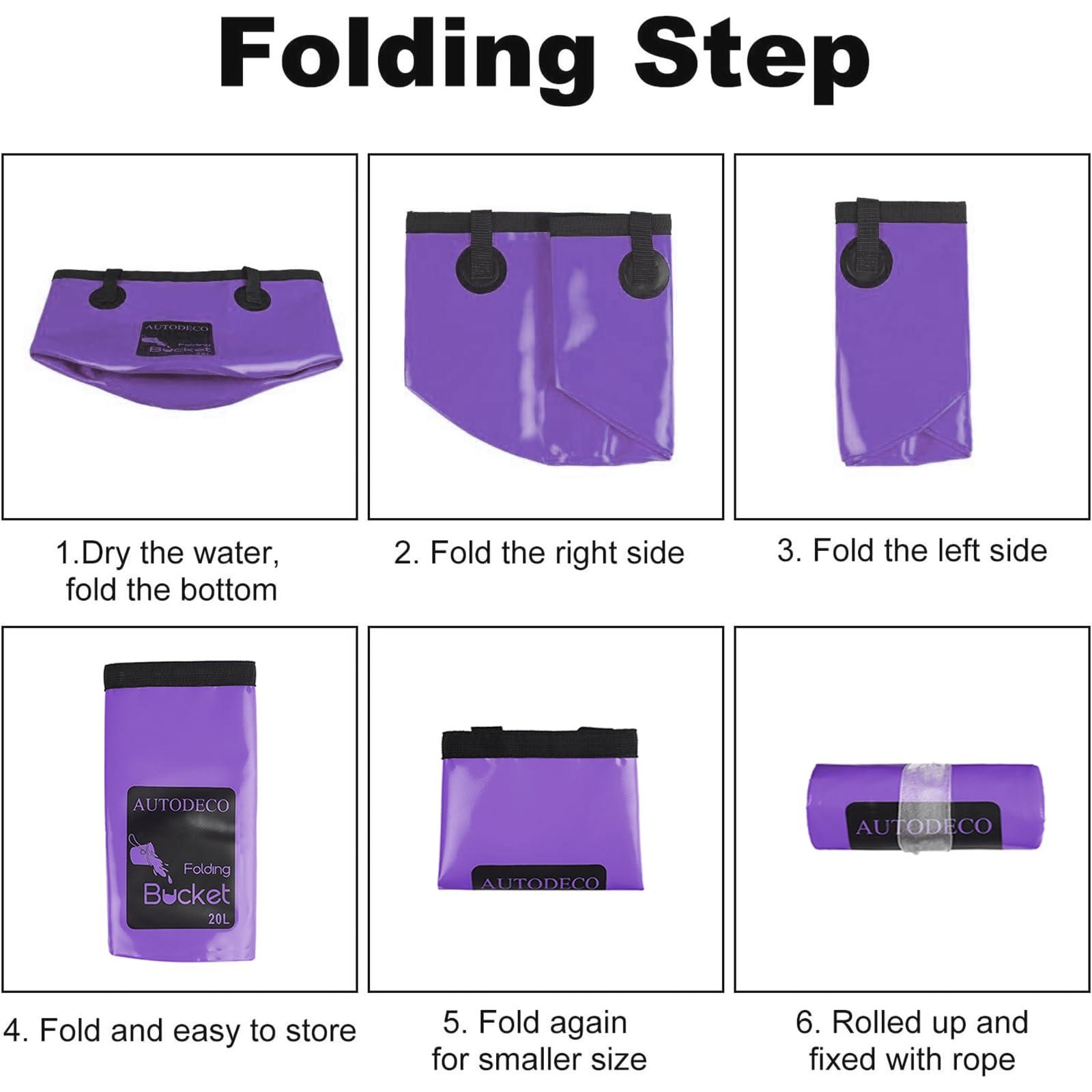 AUTODECO AUTODECO Collapsible Bucket 5 Gallon Container Folding Water Bucket Portable Wash Basin for Camping Fishing Travelling Outdoor Gardening Purple 1Pcs 20L