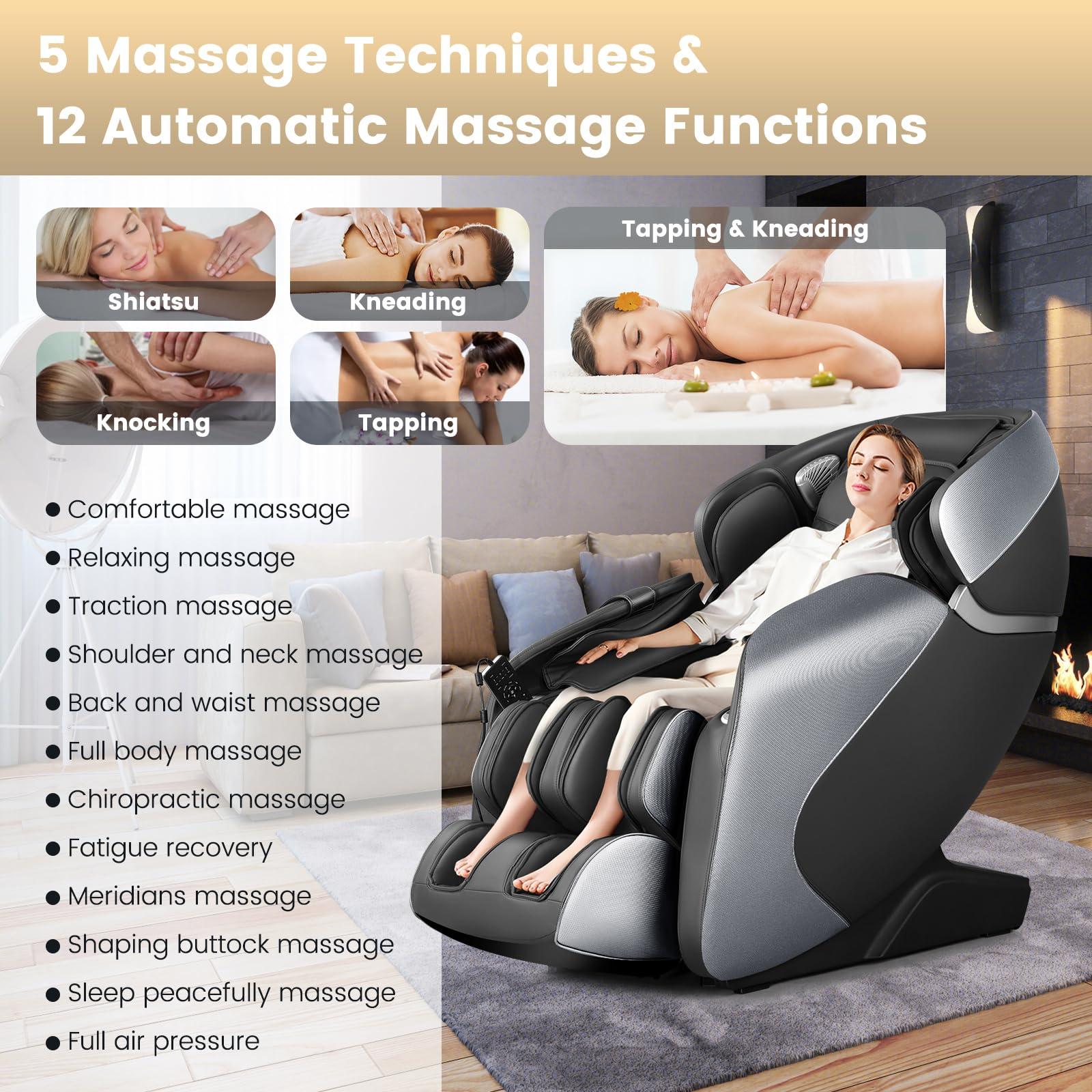 COSTWAY COSTWAY Massage Chair for Home, Electric Zero Gravity 3D SL Track Full Body Shiatsu Massage Recliner with AI Voice Control, Bluetooth, Yoga Stretching, Handrail Shortcut Key, Airbags & Heating (Black)