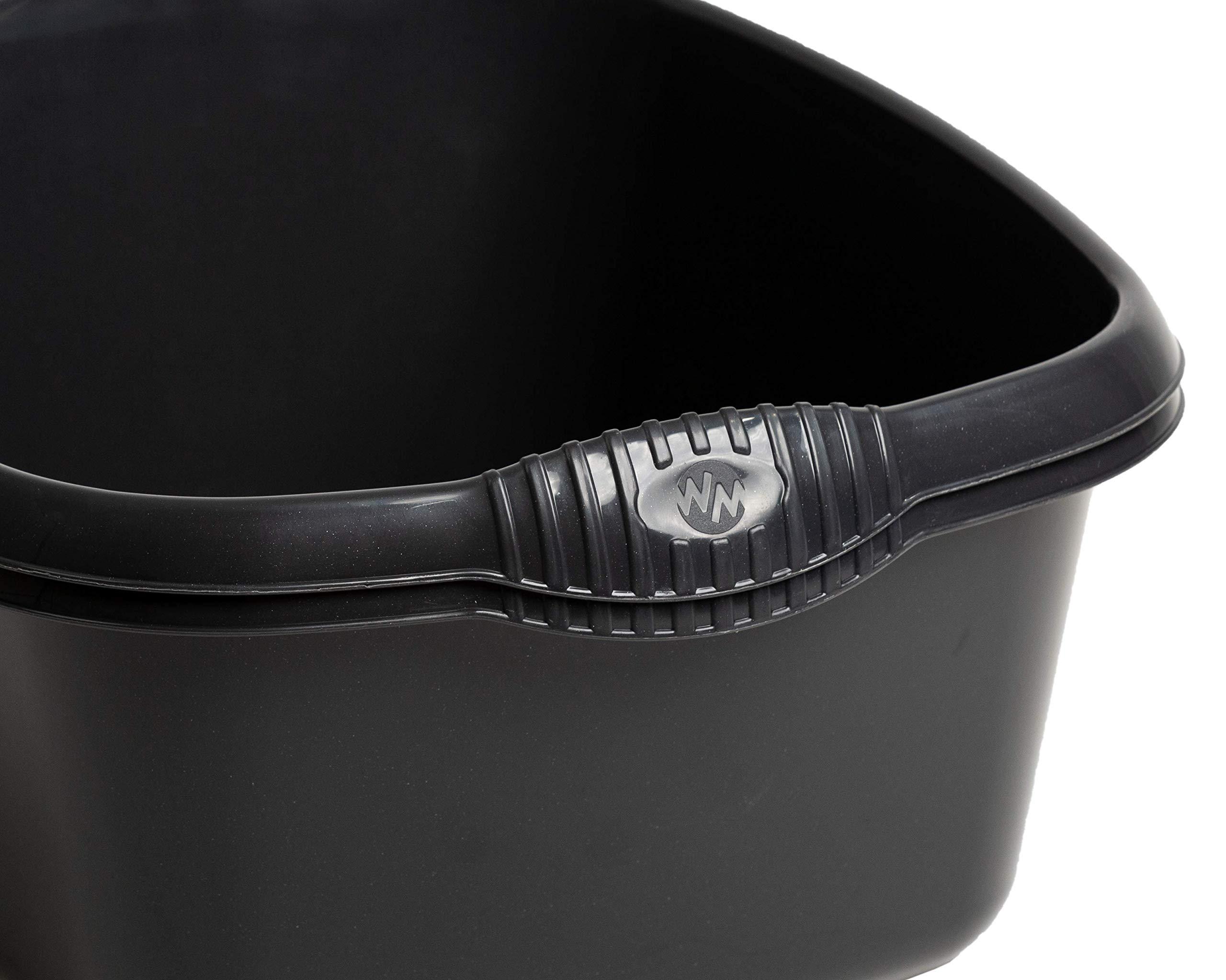 M1SS Set of 6 Large Rectangular 12 Litre Washing Up Bowl with Handles, Plastic Multi-Purpose Basin Mixing Sink Tidy Organizers Washing Up Bowl for Home, Kitchen Sink etc. Midnight Greyish, 12 liters