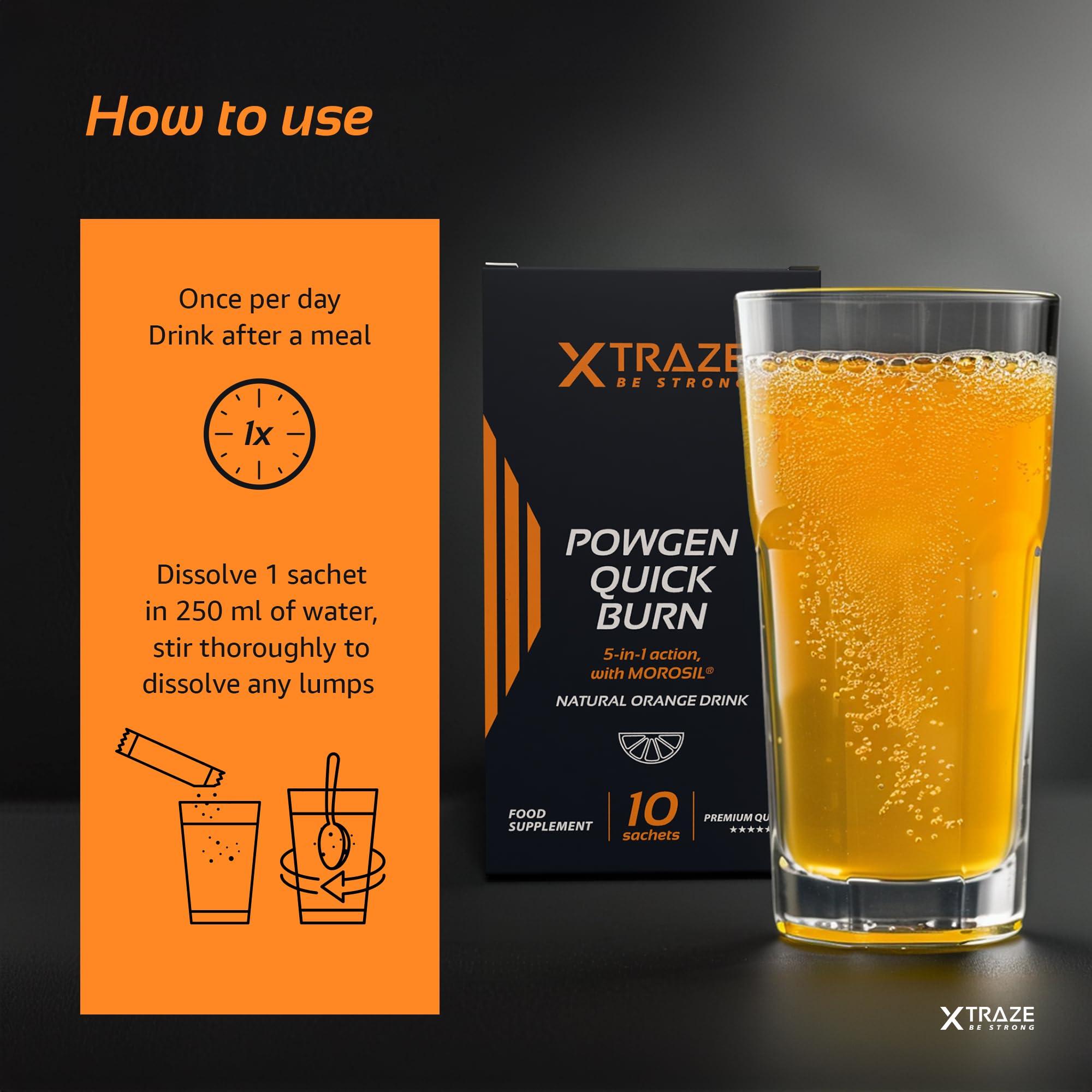 xtraze Morosil, Green Tea, White Mulberry Extract, Hibiscus, Vitamin C and Zinc, 10 sachets, PowGen Quick Burn with 5 in 1 Action by XTRAZE