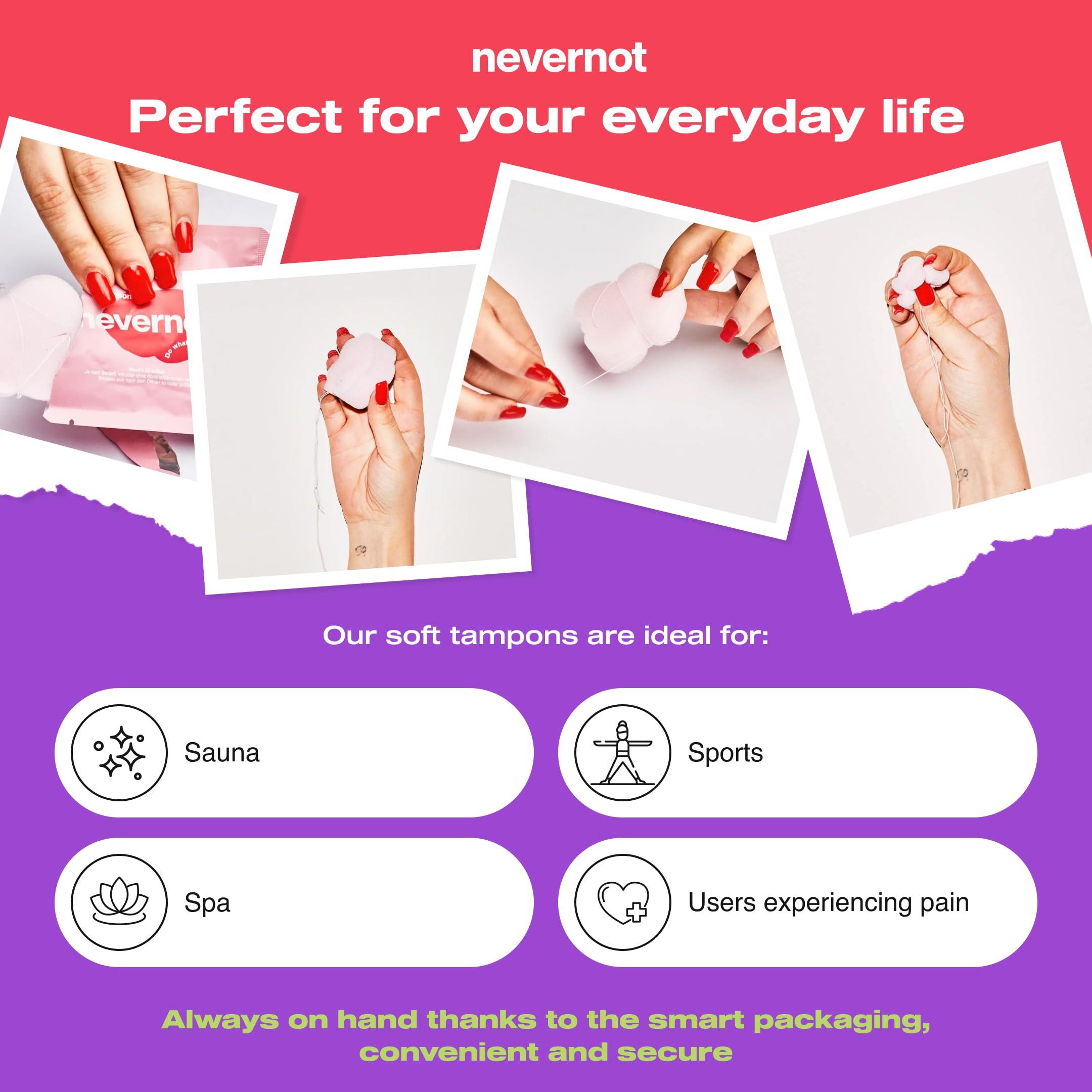 NeverNot nevernot Soft Tampons: Comfortable & Discreet Menstrual Sponge, Innovative Cloud Design with Optional Thread, Ideal for Sports, Swimming, Sauna, Pocket-Friendly and Easy to Remove, Pack of 150