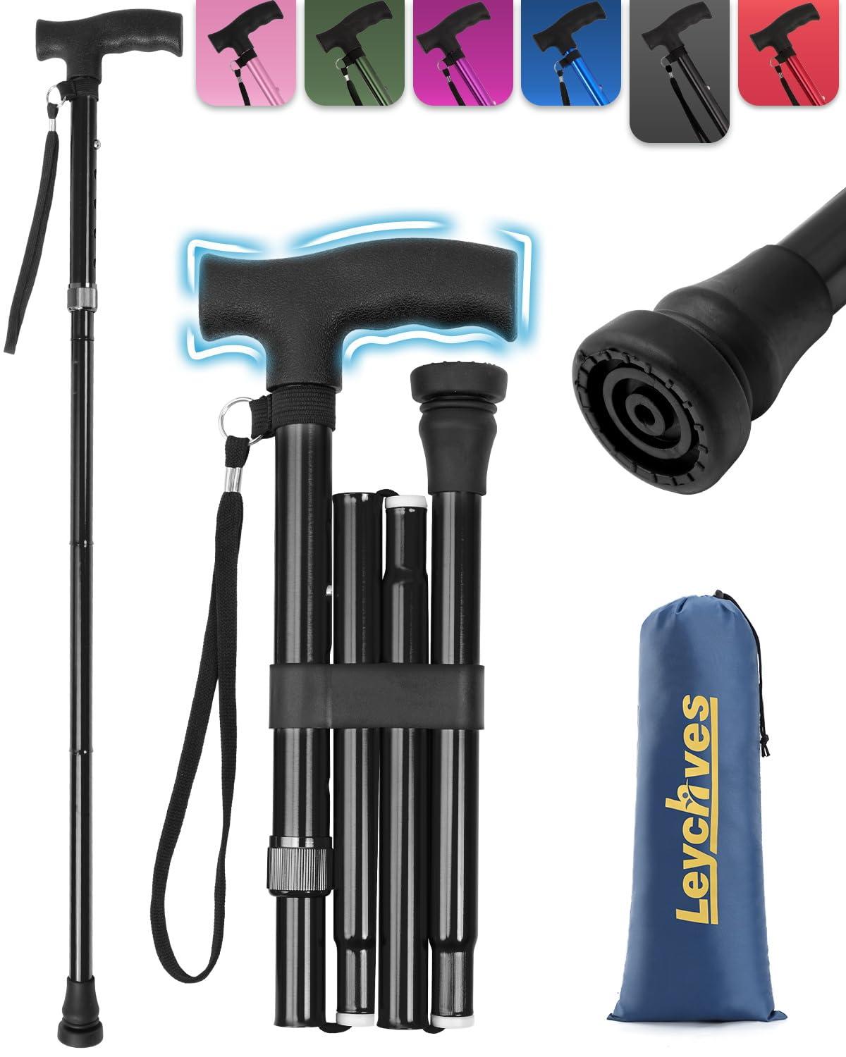 Leychves Walking Sticks for Women Folding Adjustable Walking Stick Collapsible Walking Canes for Elderly, Ladies And Men (Black)