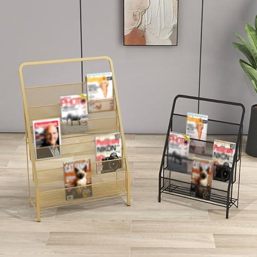 XPLKQXE XPLKQXE Floor-Standing Magazine Rack, Mesh Literature Display Stand, Brochure Organizer Shelf For Trade Show Exhibitions Office Retail Store (Color : Gold, Size : 43x23x64cm)