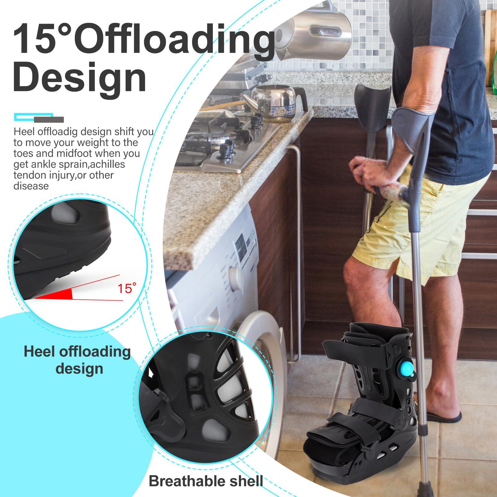 Tairibousy Offloading Walking Boot for Heel Pain or Ankle Sprained Medical Inflatable Walker Fracture Boot Short Air Cam Walker Brace for Fracture, Plantar Fasciitis, Achilles Tendon Injury, Ulcerations (L)